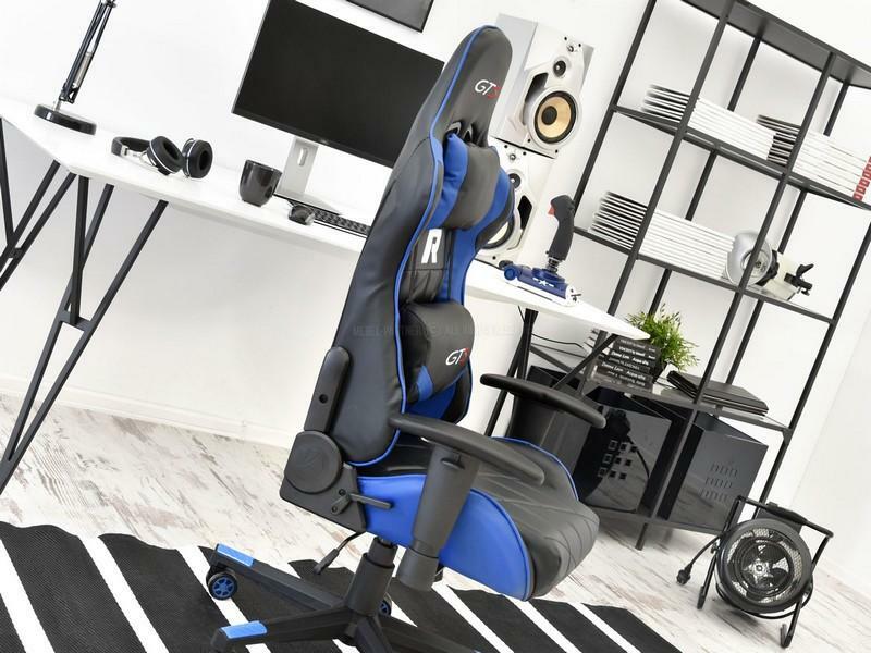 Fotel gamingowy Racer GTS czarno - niebieski pikowany