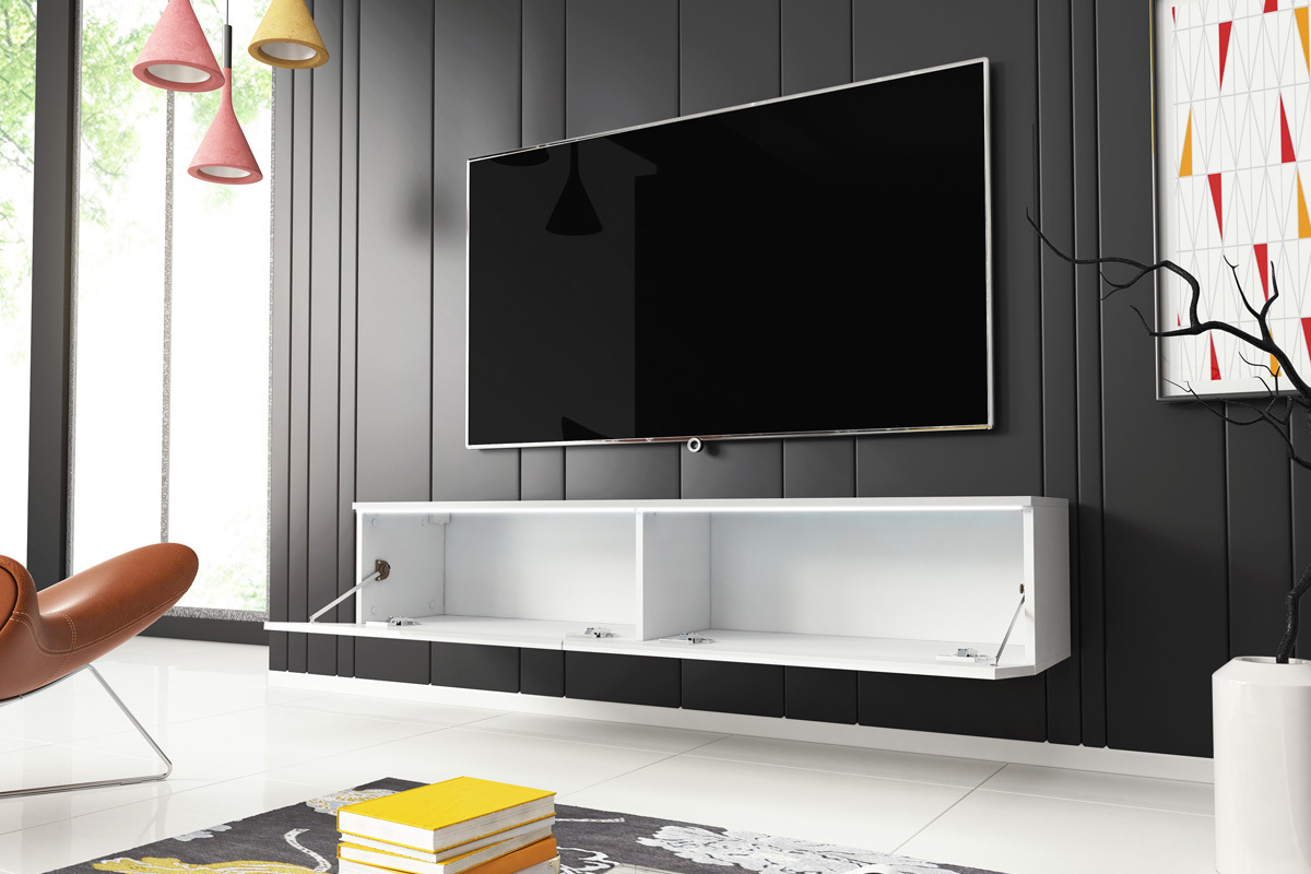 Szafka RTV Kane 140 cm Biały mat / Biały połysk 