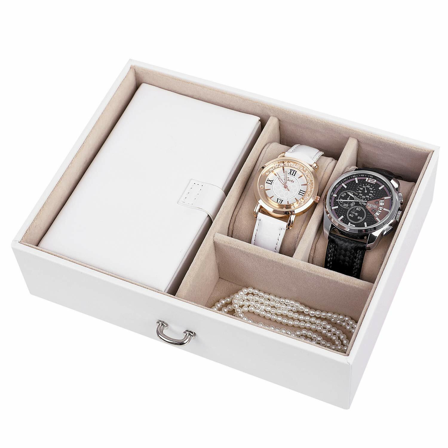 Szkatułka na biżuterię Quartz biały kuferek na zegarki, pierścionki i kolczyki