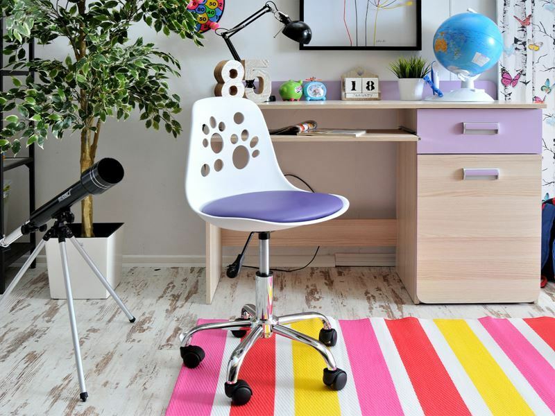 Fotel biurowy Foot biało - fioletowy do biurka dla dzieci 