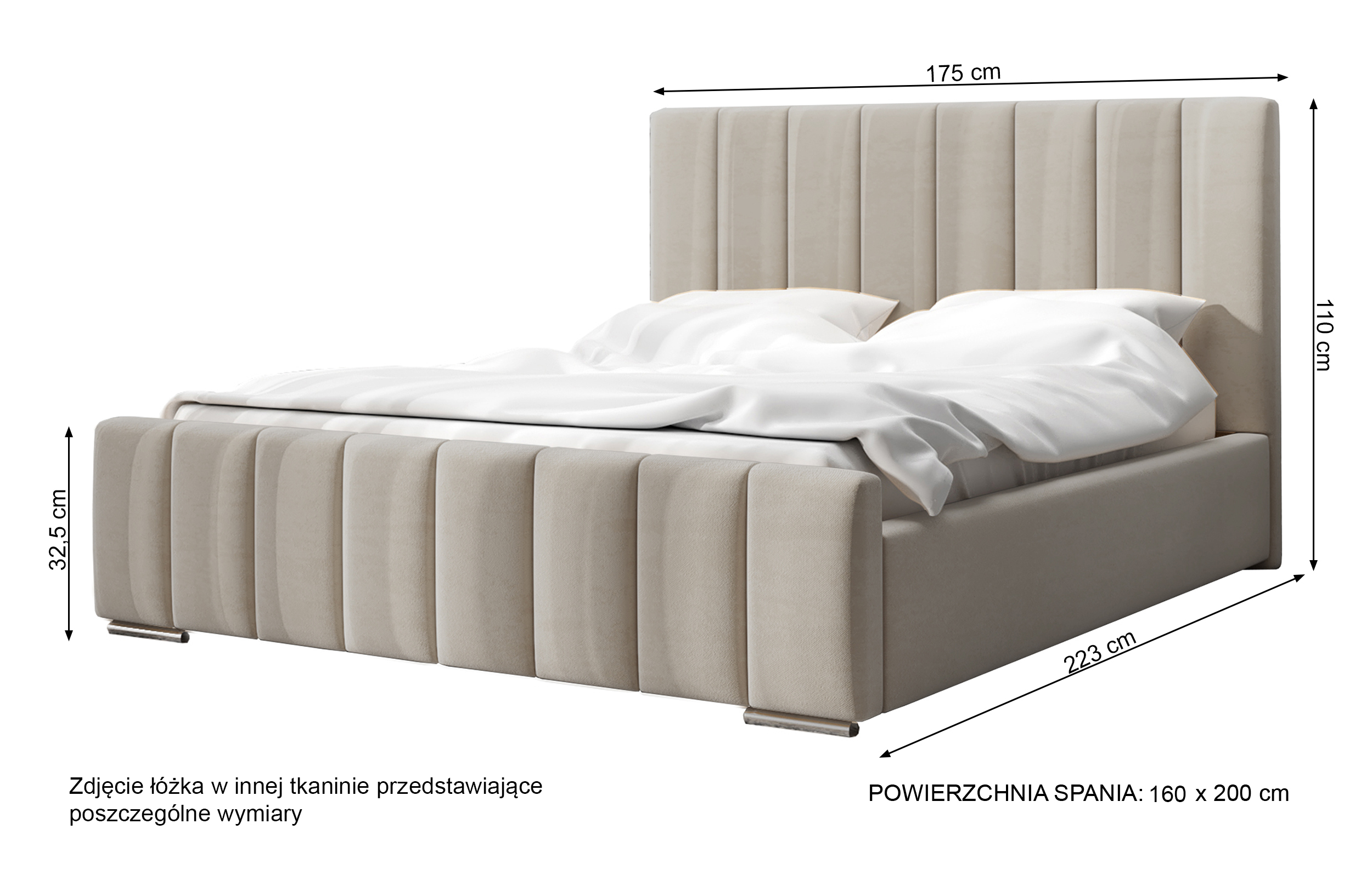 Łóżko tapicerowane Makonis 160x200 cm z pojemnikiem beżowe welur stelaż drewniany