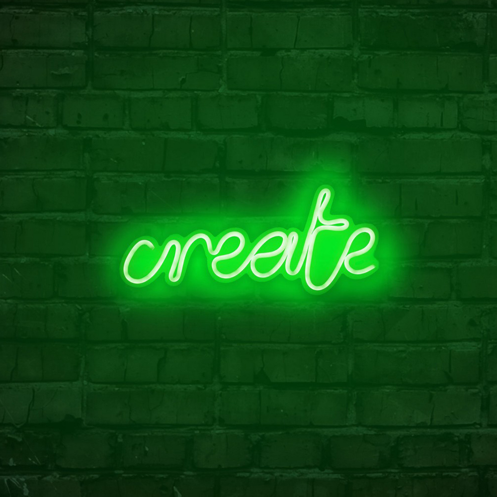 Neon na ścianę Letely z napisem Create zielony