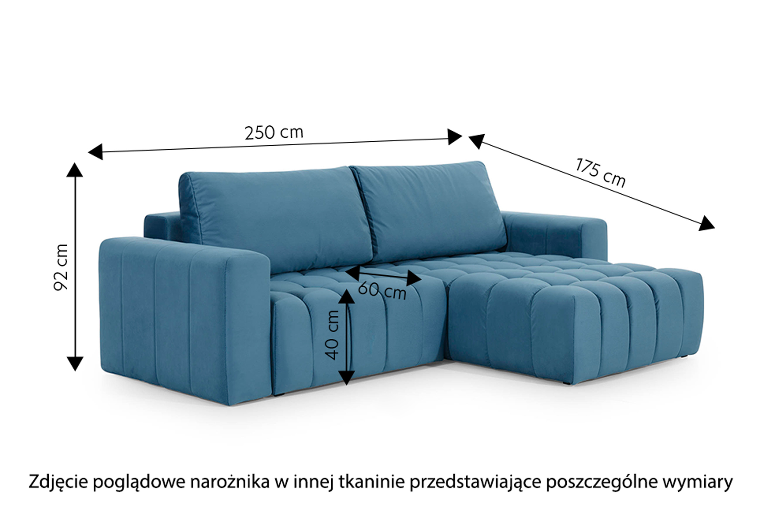 Narożnik z funkcją spania Tinctorius L-kształtny z pojemnikiem granatowy welwet hydrofobowy prawostronny