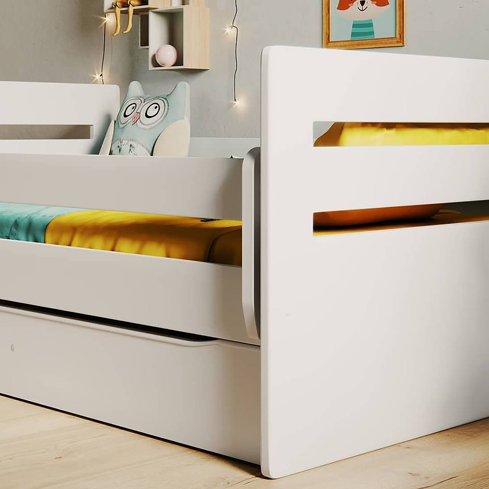 Łóżko dziecięce Brannigan 140x80 cm z szufladą i materacem białe