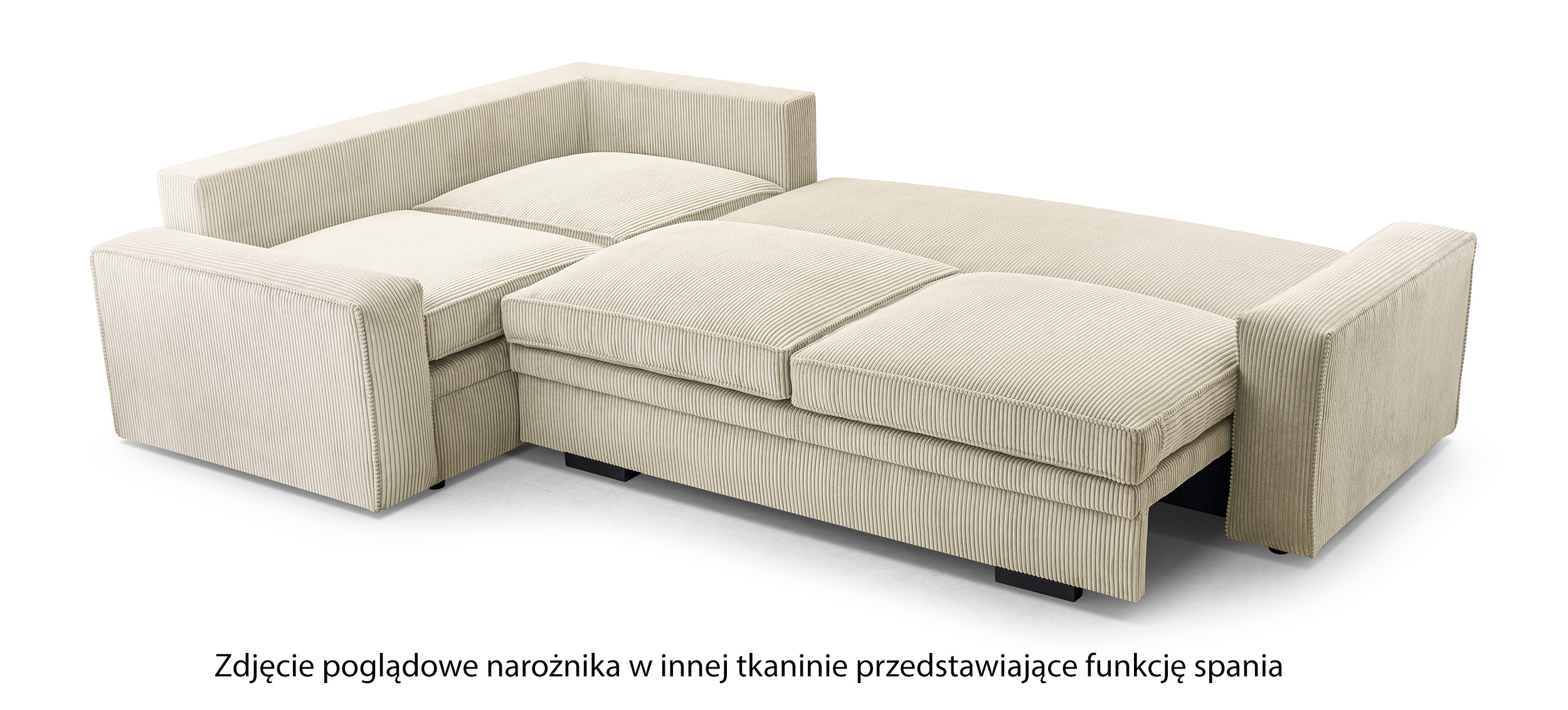 Narożnik z funkcją spania Figline L-kształtny z pojemnikiem zielony w tkaninie hydrofobowej lewostronny