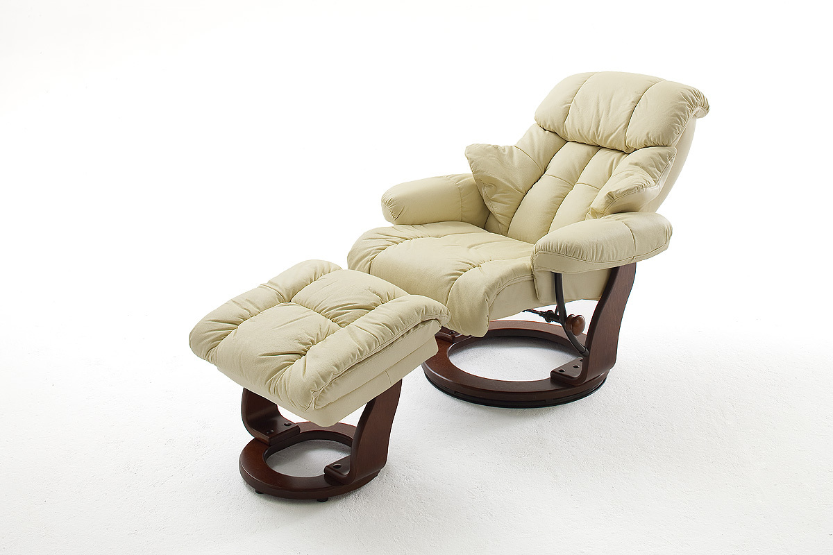 Fotel wypoczynkowy Callock z funkcją relaks i podnóżkiem orzech/kremowy -  Selsey