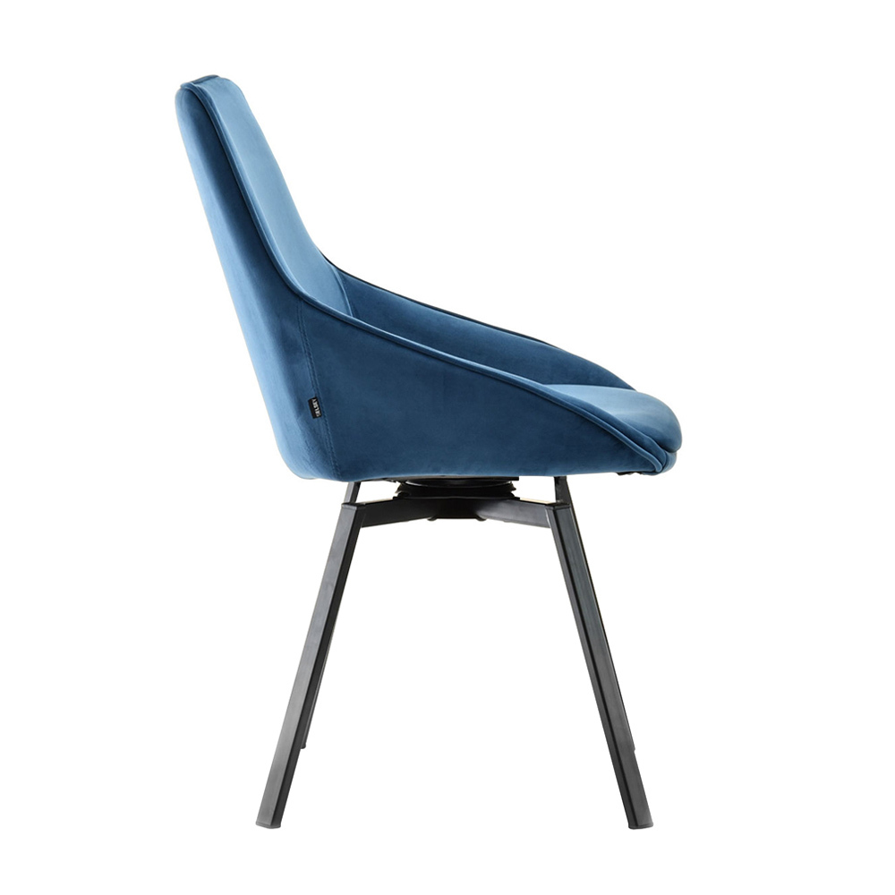 Krzesło tapicerowane Yanii z podłokietnikami niebieskie na czarnej podstawie
