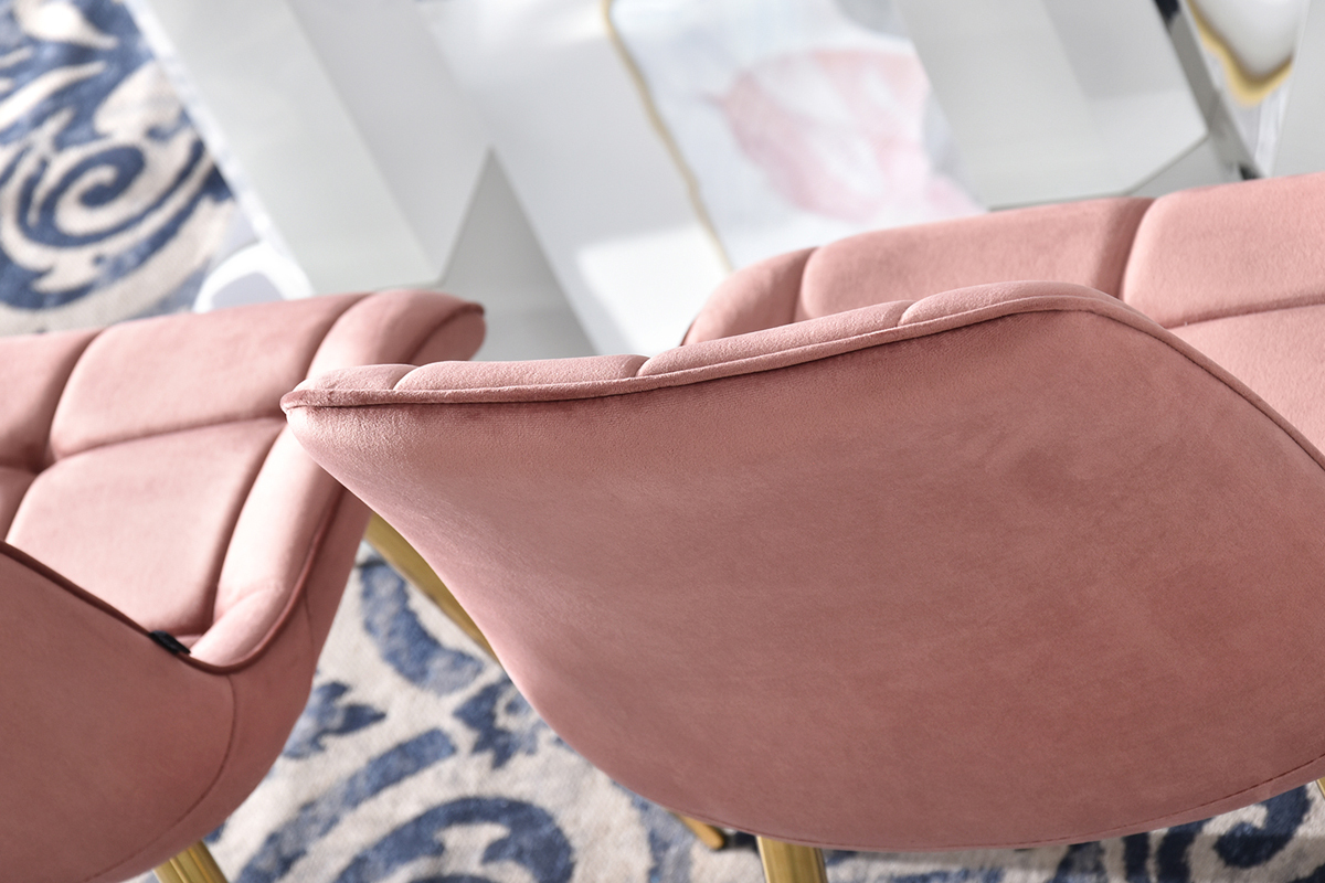 Krzesło tapicerowane Briare różowe na złotej podstawie obrotowe