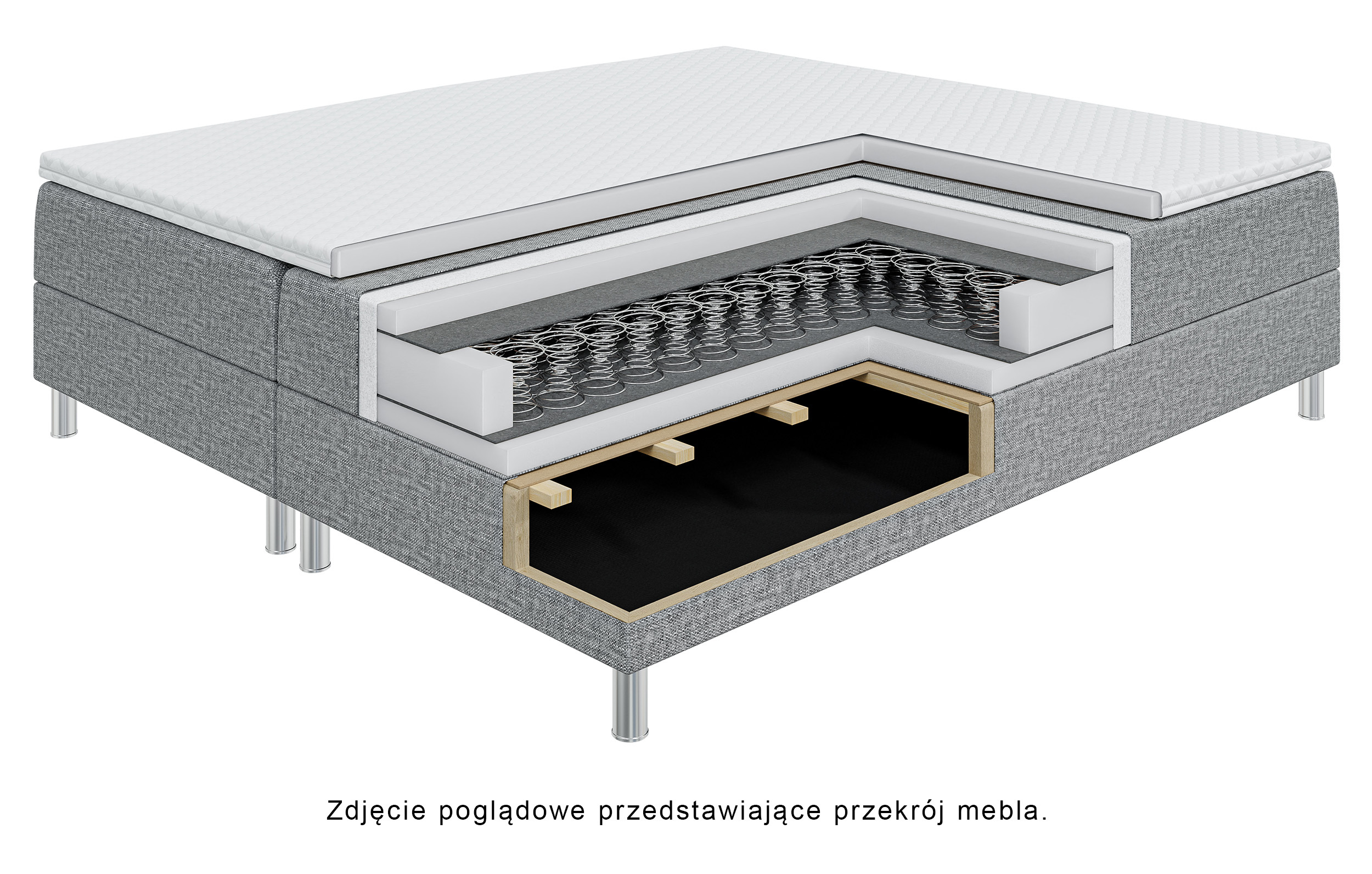 Łóżko kontynentalne 160x200 cm Korello z dwoma pojemnikami szarobeżowe welur hydrofobowy