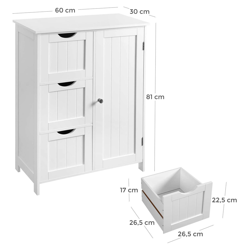 Szafka łazienkowa Wlens stojąca z trzema szufladami biała