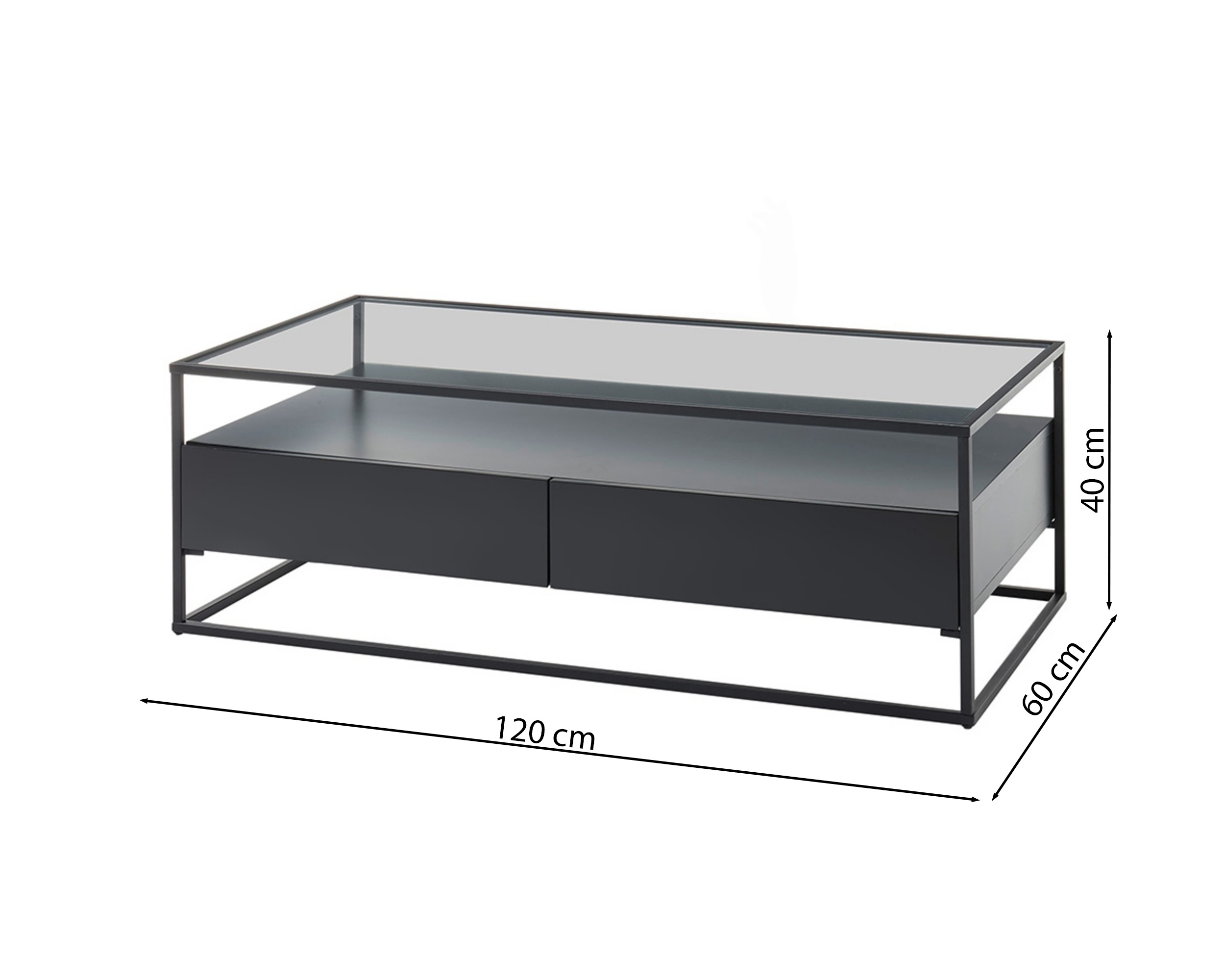Stolik kawowy Pagittles 120x60 cm z dwoma szufladami czarny mat