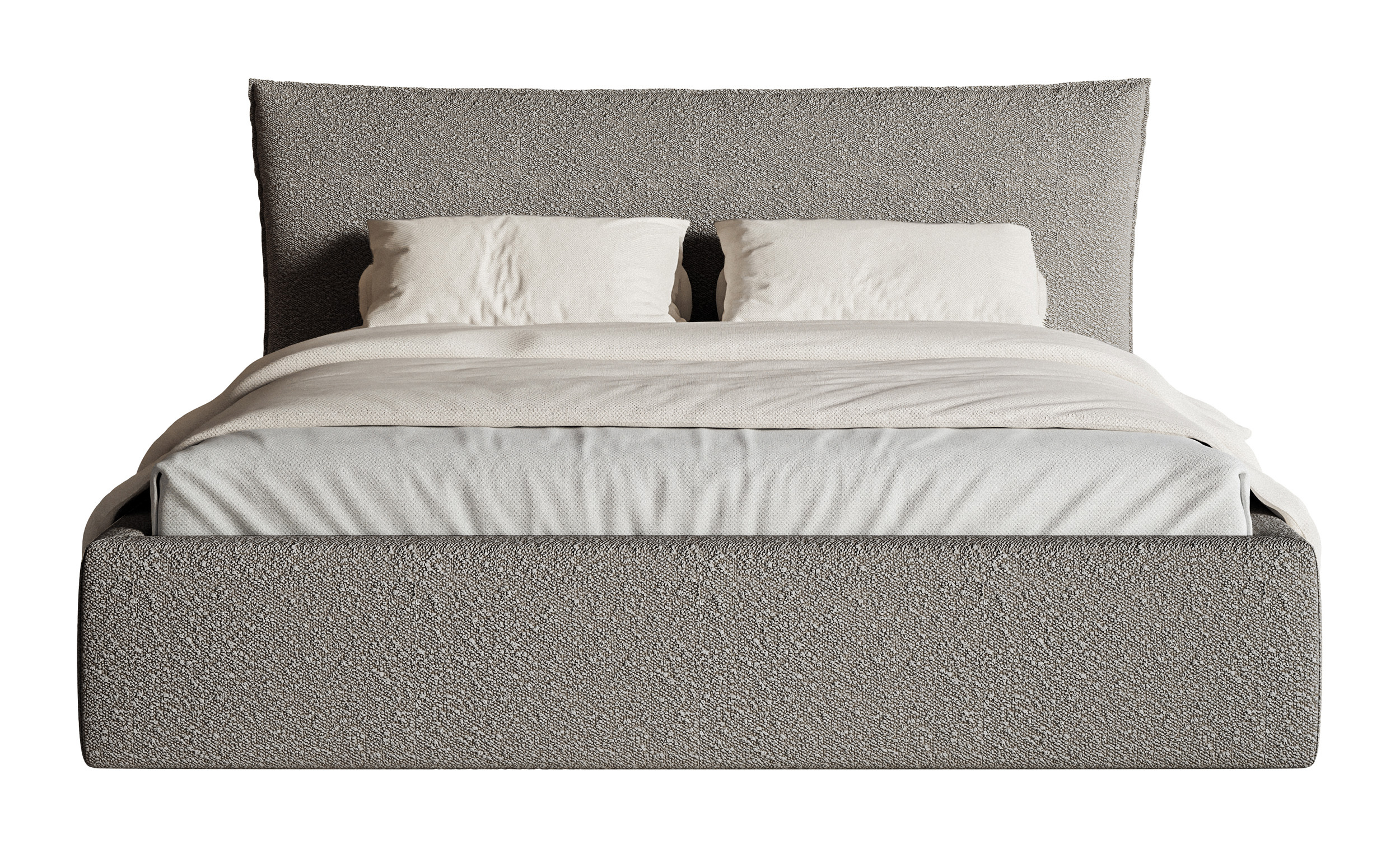Łóżko tapicerowane 140x200 cm Softie z pojemnikiem stelaż metalowy szare boucle