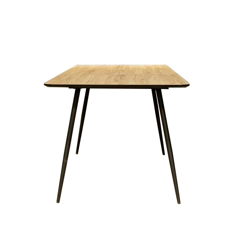Stół rozkładany Violarma 120-160x80 cm dąb z sześcioma krzesłami tapicerowanymi Wersos bordowymi