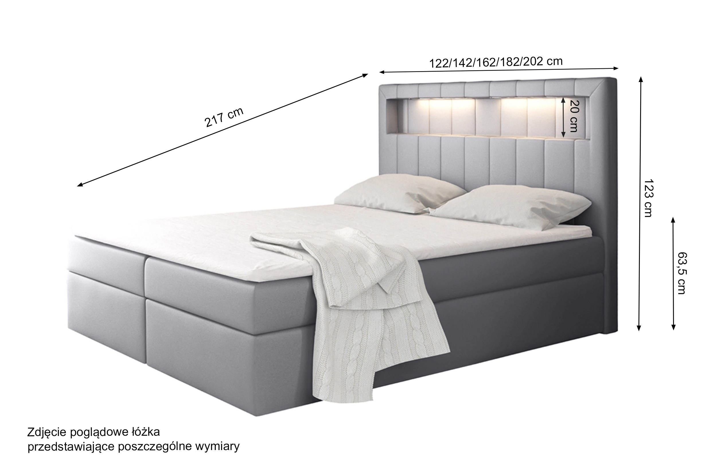 Łóżko kontynentalne Liarchil 180x200 z dwoma pojemnikami, materacem i topperem beżowe hydrofobowe