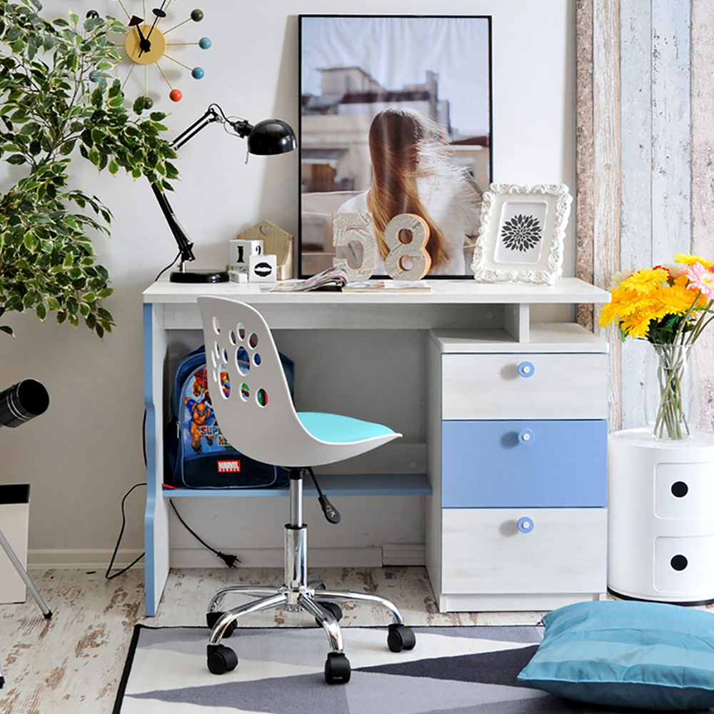 Fotel biurowy Foot biało - niebieski dziecięcy do biurka