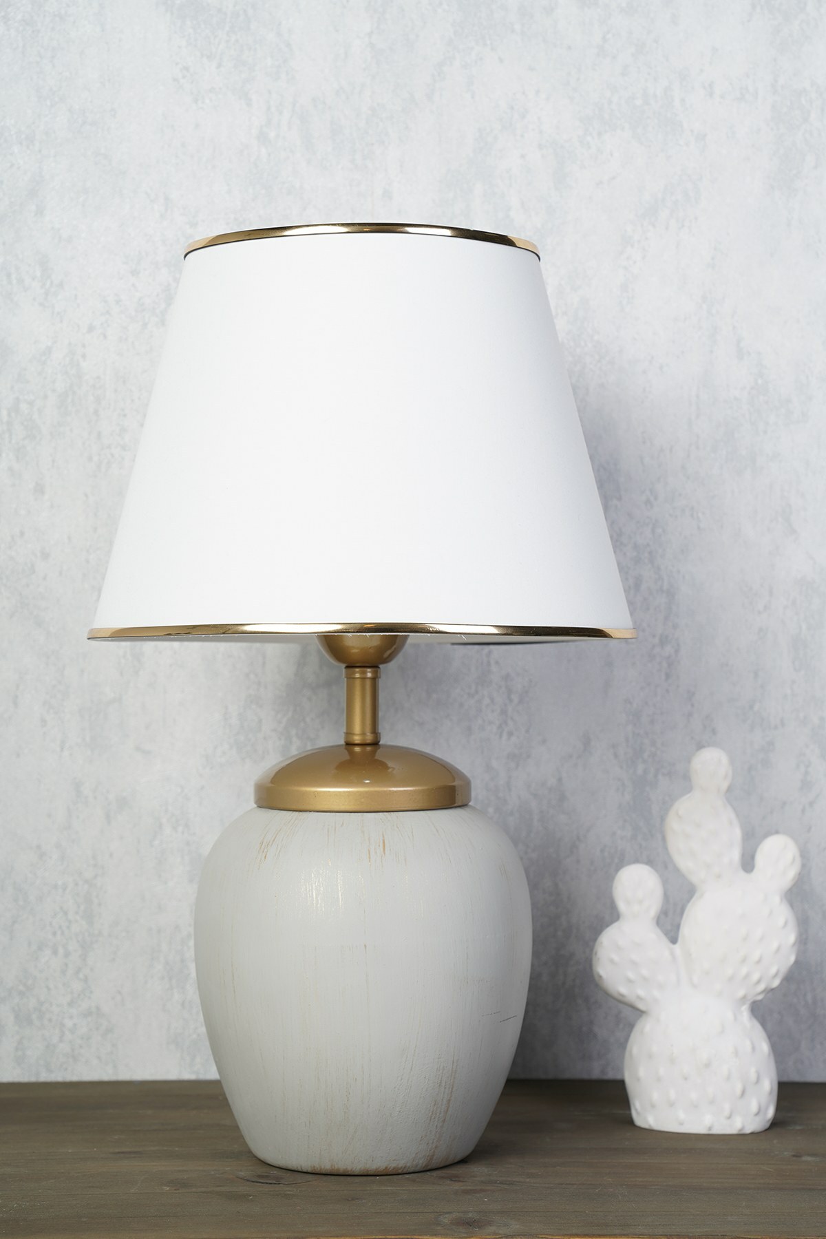 Lampa stołowa Insolive biało/szara ze złotymi detalami
