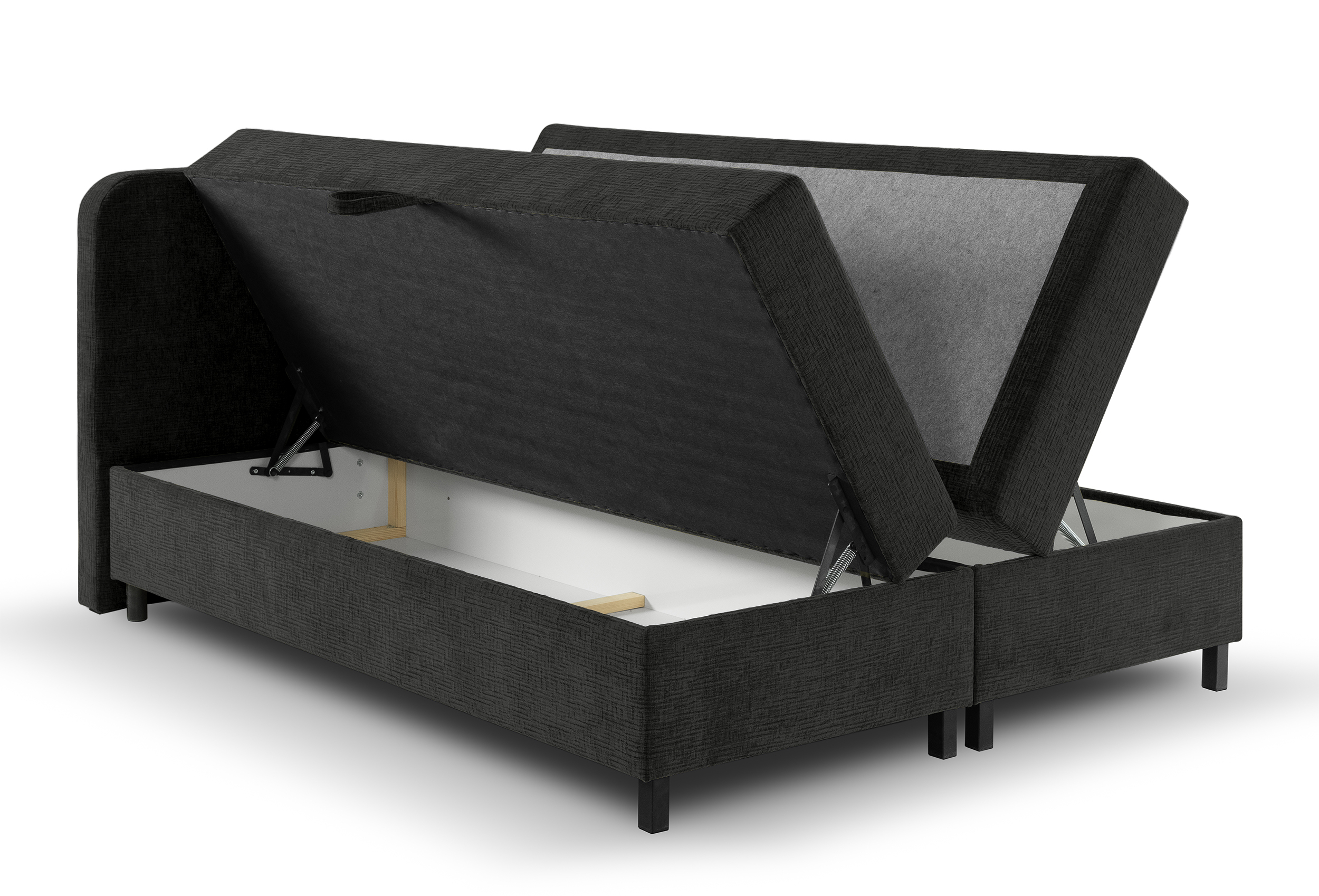 Łóżko kontynentalne z dwoma pojemnikami i topperem Noiro czarne 180/200 cm plecionka szenil nogi czarne