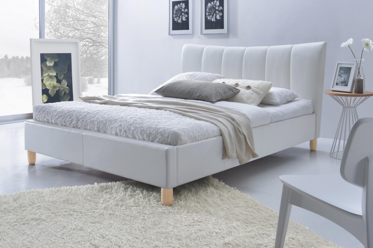 Łóżko tapicerowane Pinho białe