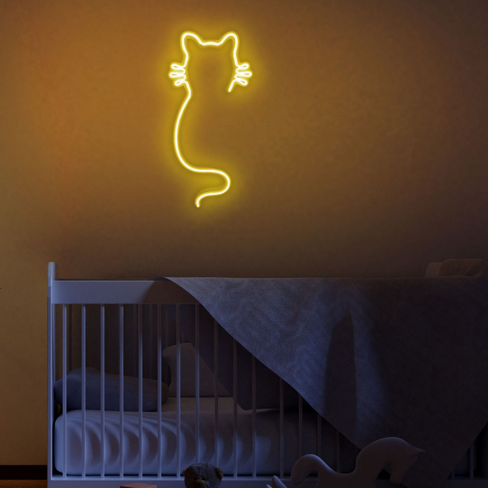 Neon na ścianę Letely w kształcie kota żółty