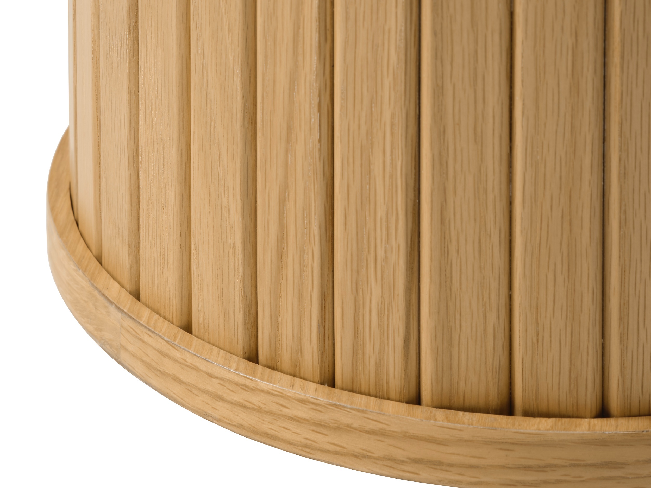Okrągły stolik drewniany Gativel 90 cm z okrągłą podstawą lamele naturalny dąb