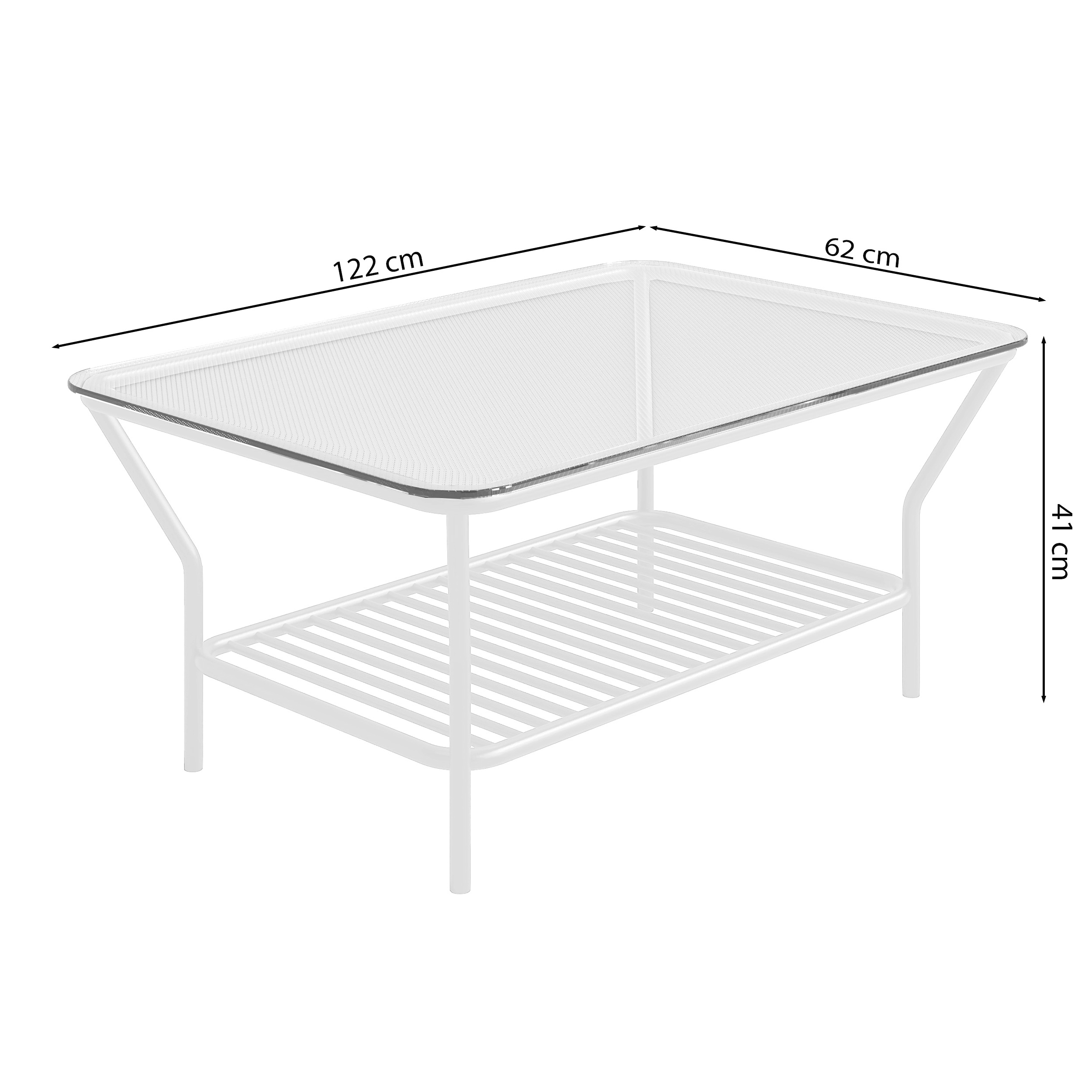 Stolik kawowy Preggel 122x62 cm szklany blat/ kremowy stelaż