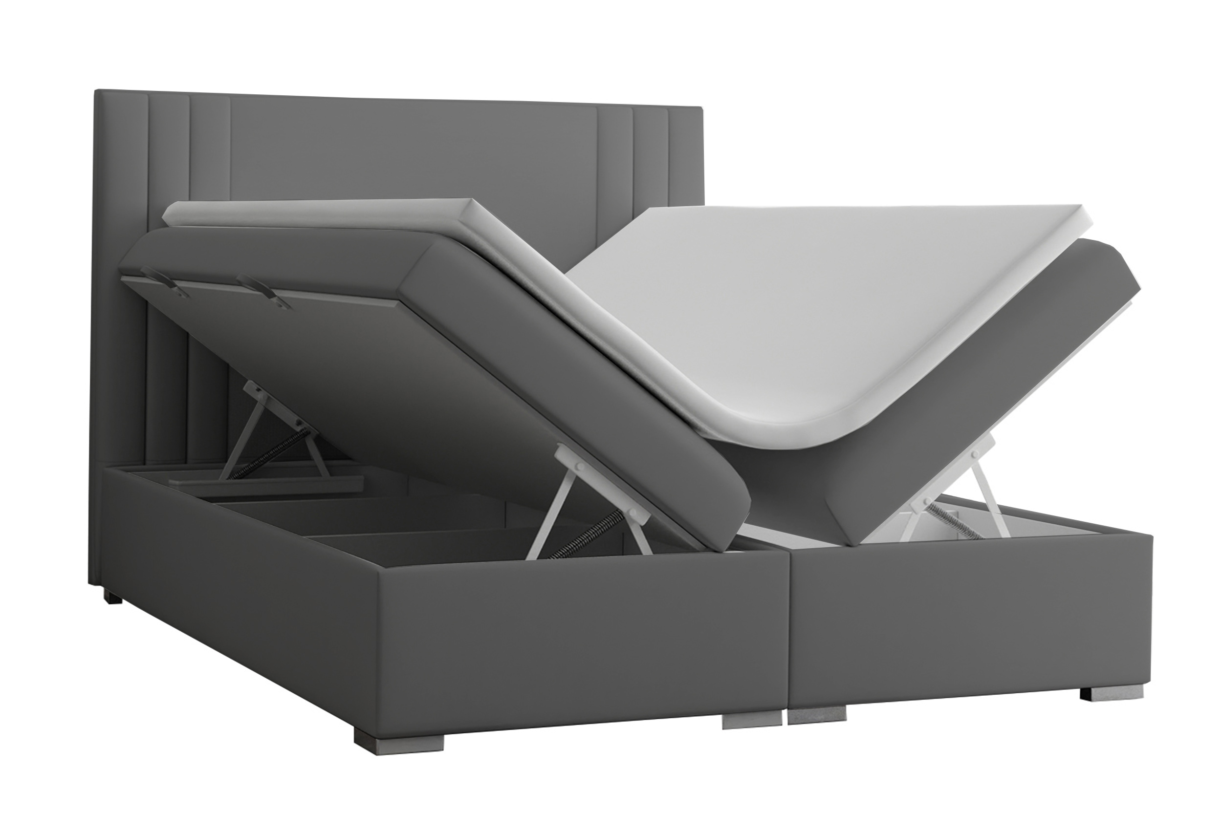 Łóżko kontynentalne 140x200 cm Monder z pojemnikami i topperem szare welur hydrofobowy