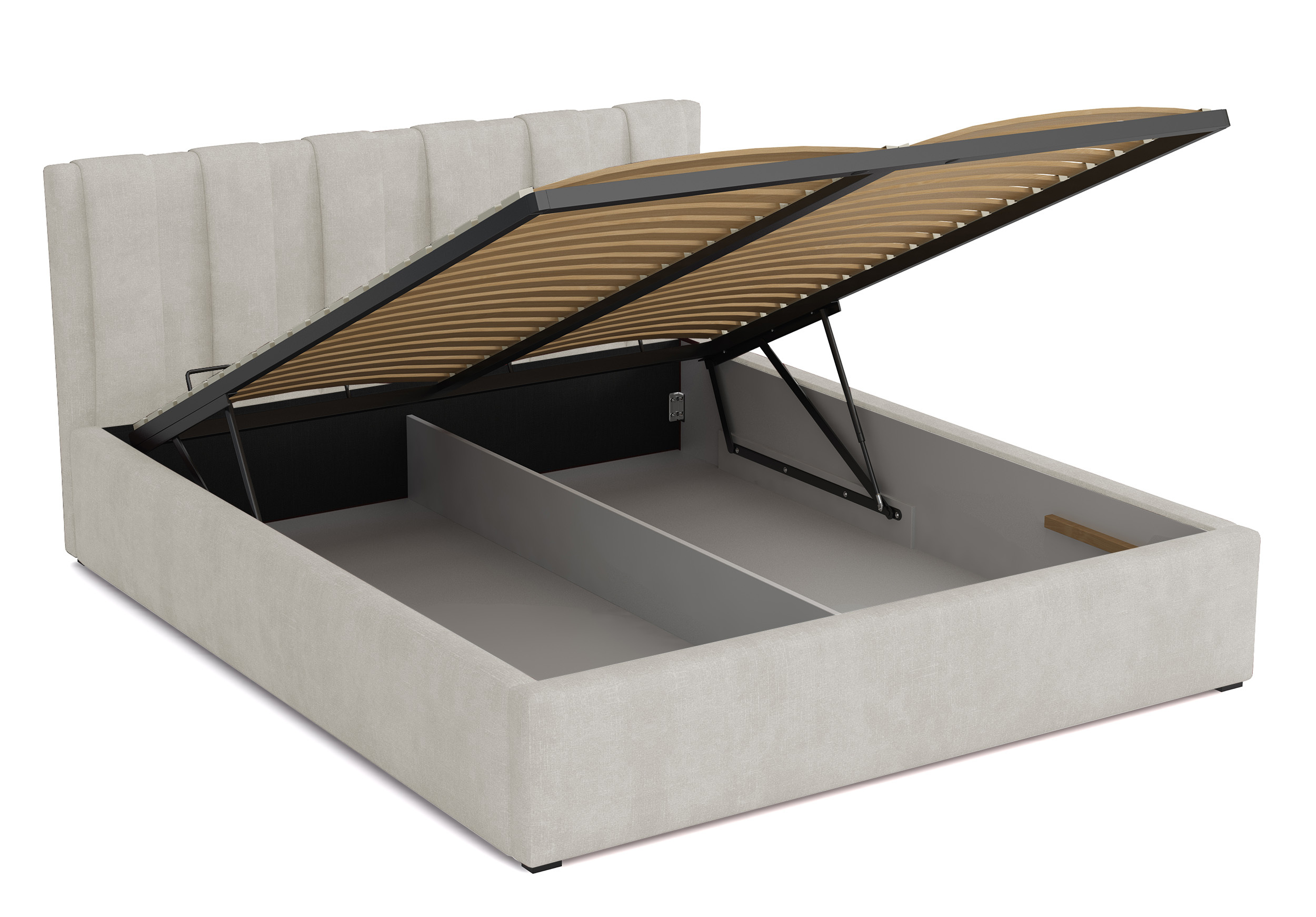 Łóżko tapicerowane 140x200 cm Walence z pojemnikiem stelaż metalowy kremowe welur hydrofobowy