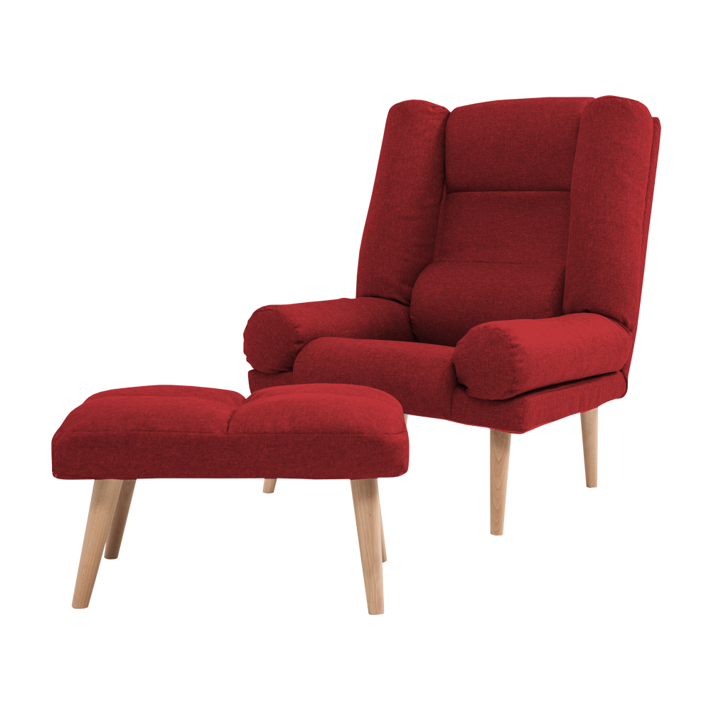 Fotel Baldvina z podnóżkiem czerwony w skandynawskim stylu