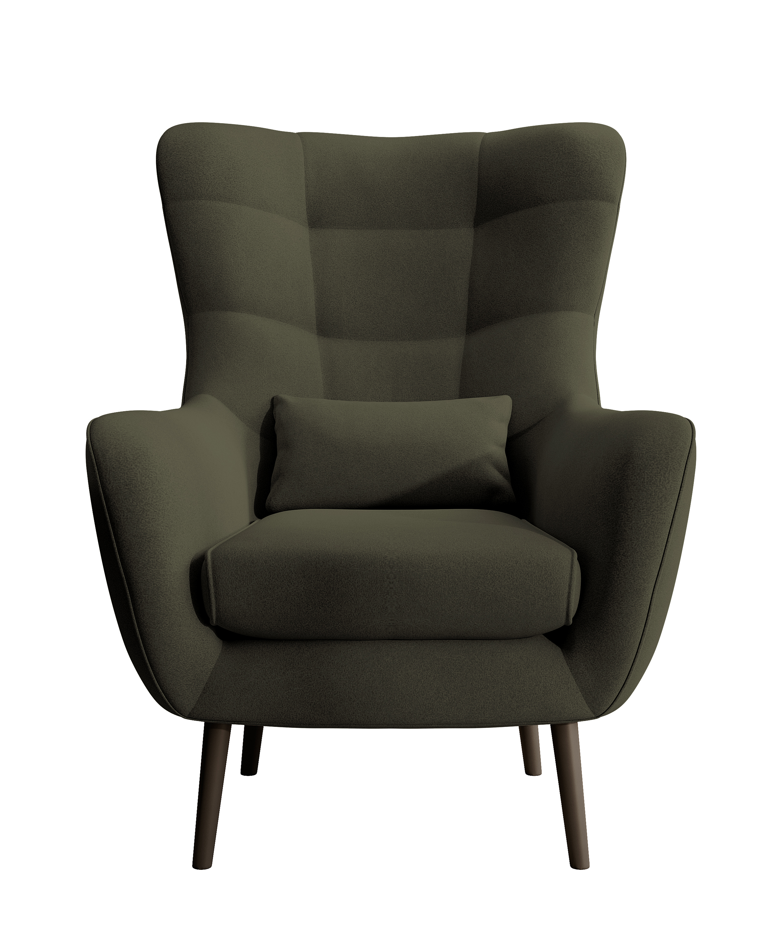 Fotel wypoczynkowy uszak Vence oliwkowy w tkaninie łatwoczyszczącej welur nóżki czarne