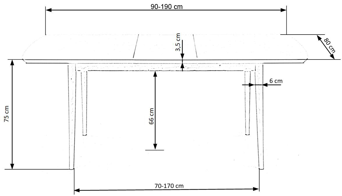 Stół rozkładany Tagruno 90-190x80 cm