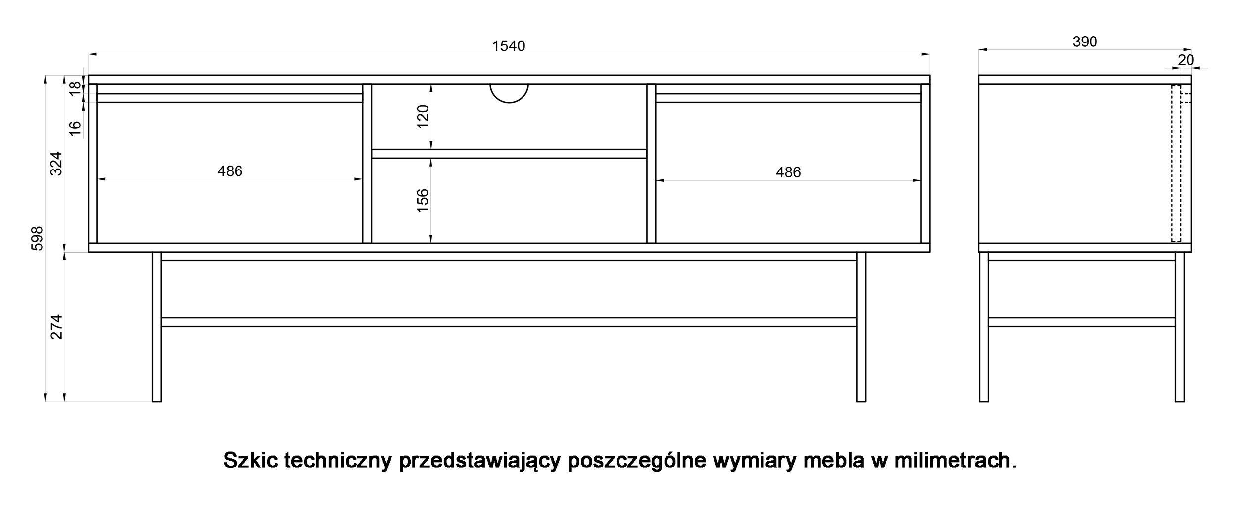 Szafka RTV dwudrzwiowa Evo z szufladą i stelażem 154 cm Szałwiowy