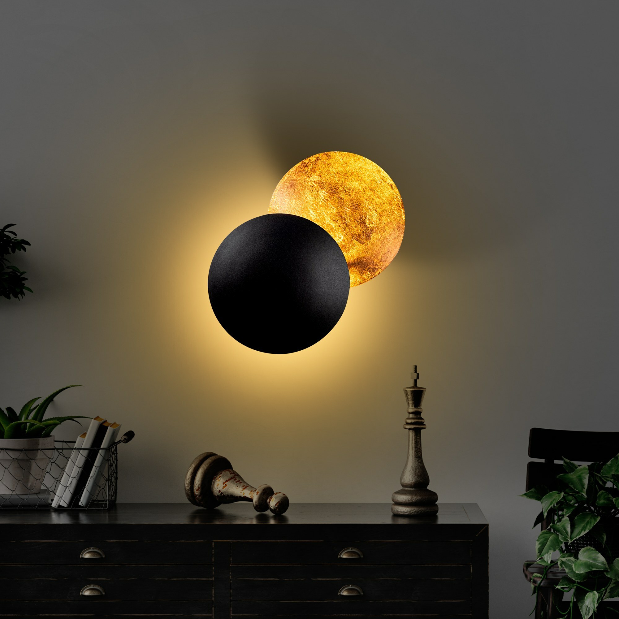 Lampa ścienna Graccolle z regulacją czarno-miedziana
