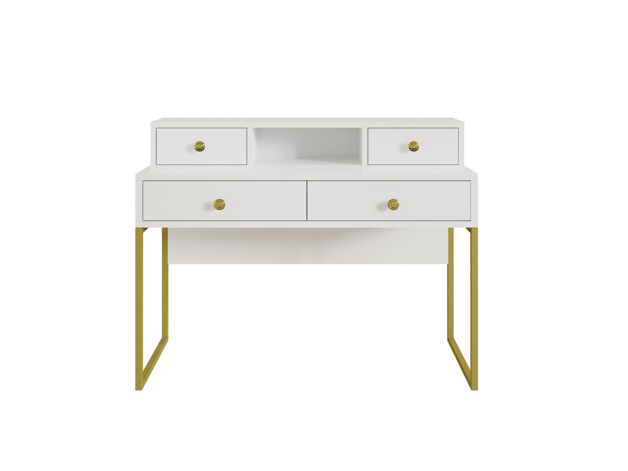 Toaletka biurko z szufladami Jorhat biała ze złotymi nogami