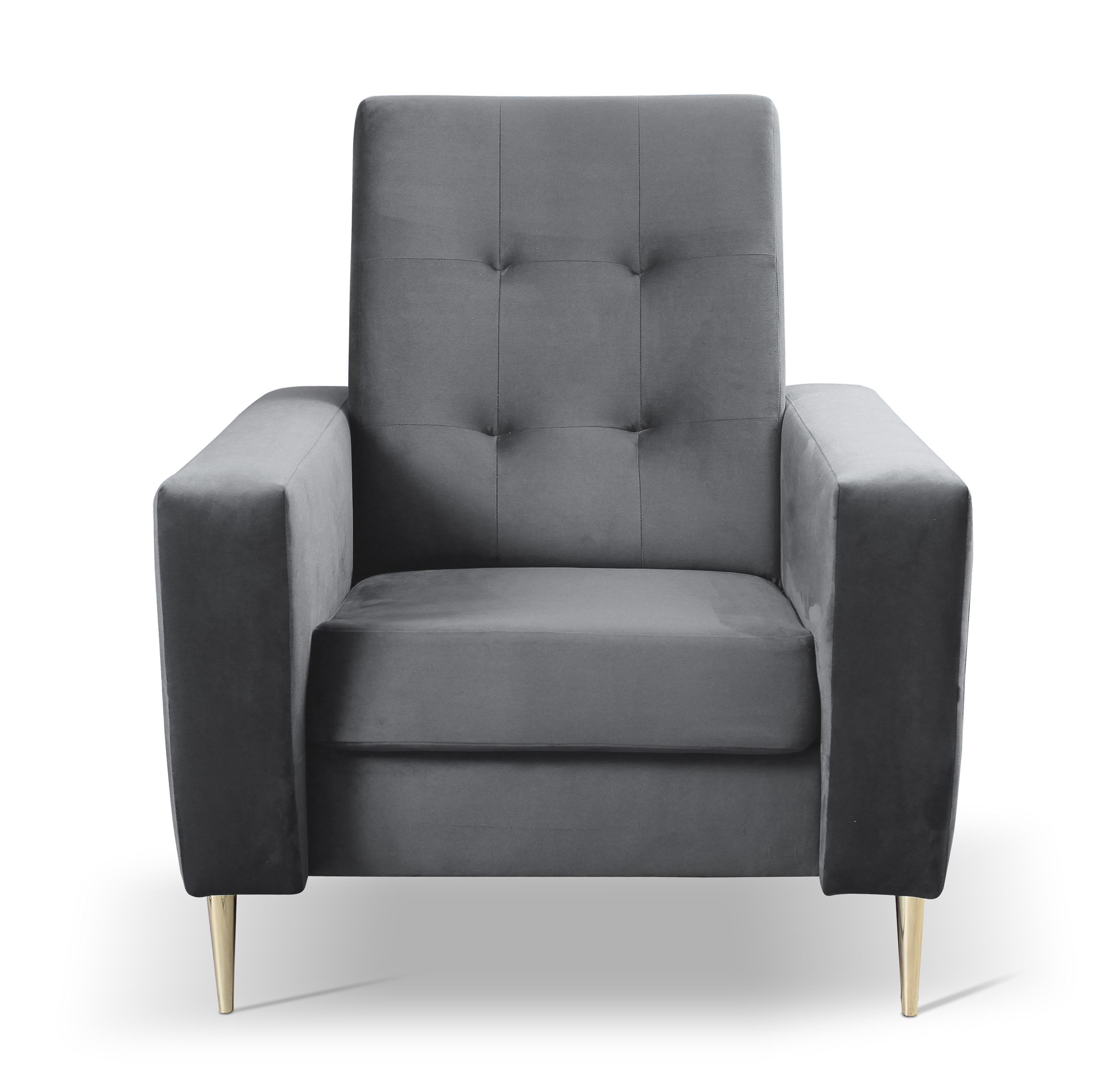 Komplet wypoczynkowy Santi sofa i dwa fotele szary w tkaninie hydrofobowej nogi złote