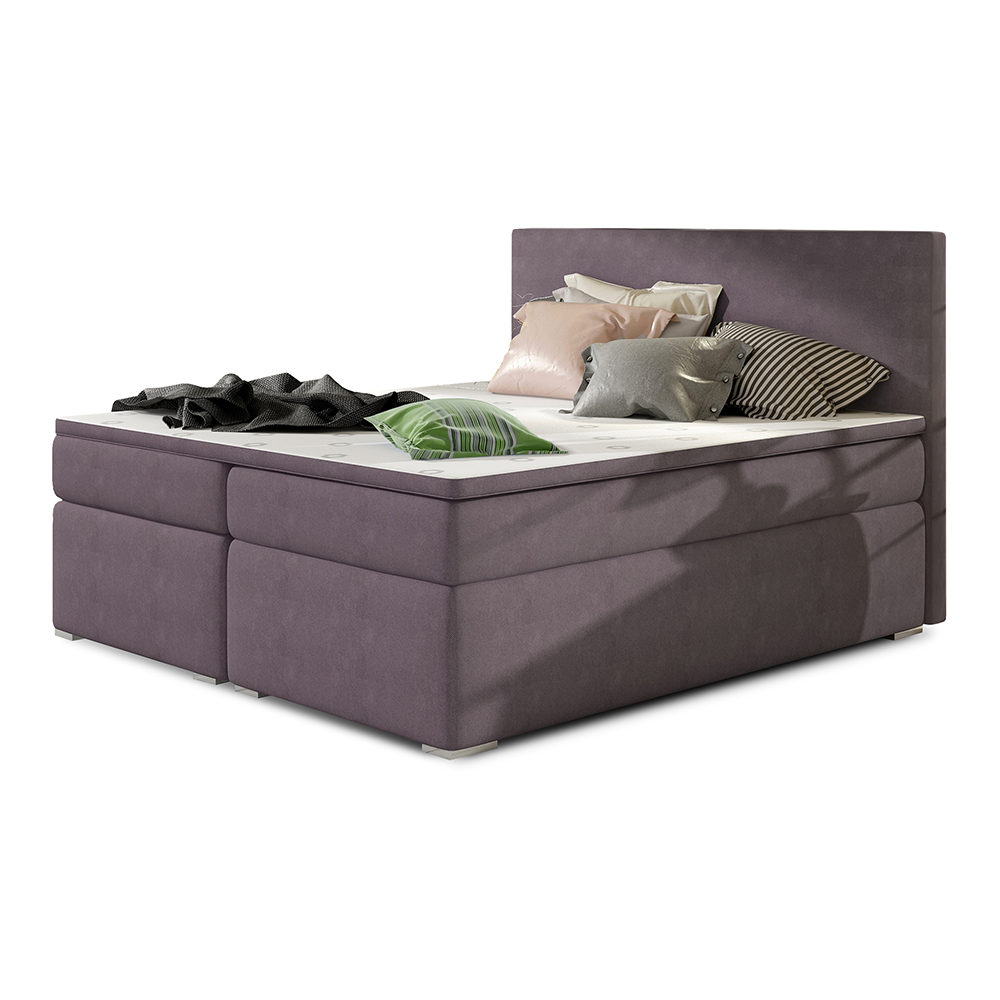 Łóżko kontynentalne Glimer 180x200 cm z pojemnikiem fioletowe welur