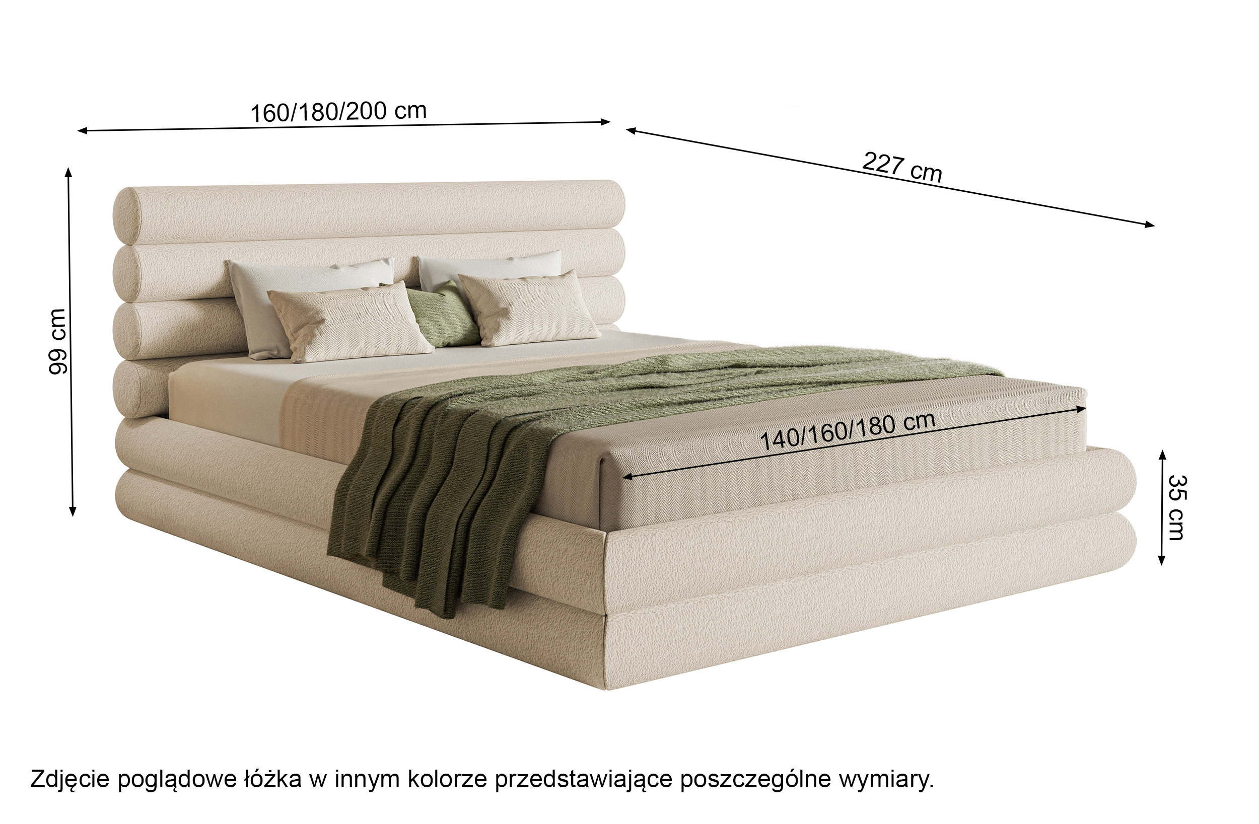 Łóżko tapicerowane 160x200 cm Buffalino z pojemnikiem stelaż metalowy kremowe boucle