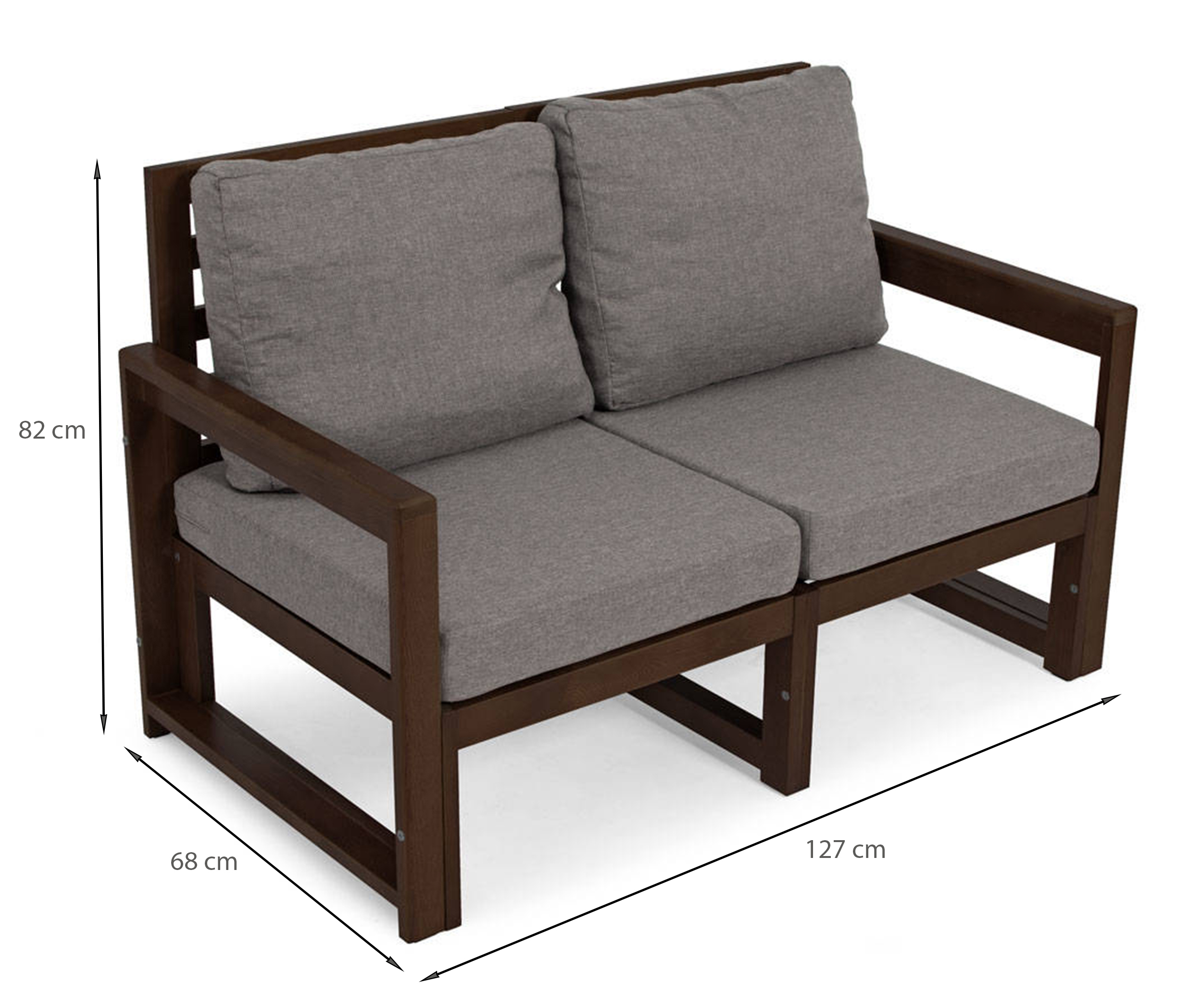 Zestaw mebli ogrodowych Ritalous z sofą, dwoma fotelami i stolikiem kawowym drewniany ciemnobrązowy/grafitowy