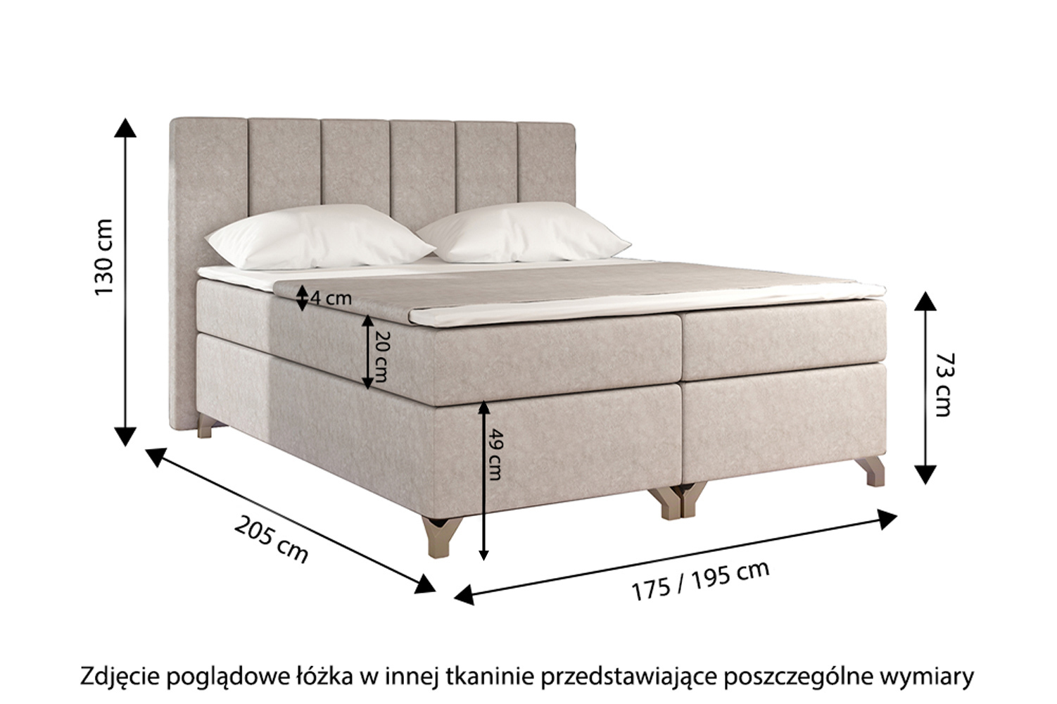 Łóżko kontynentalne Zonti 180x200 cm z pojemnikiem jasnoszare plecionka