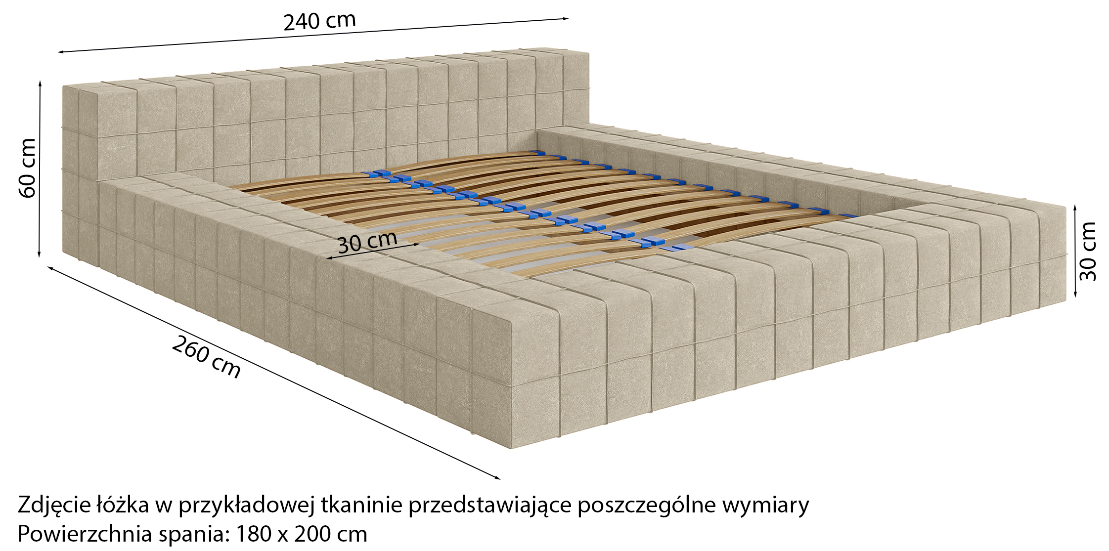 Łóżko tapicerowane 180x200 cm Evori grafitowy nubuk hydrofobowy