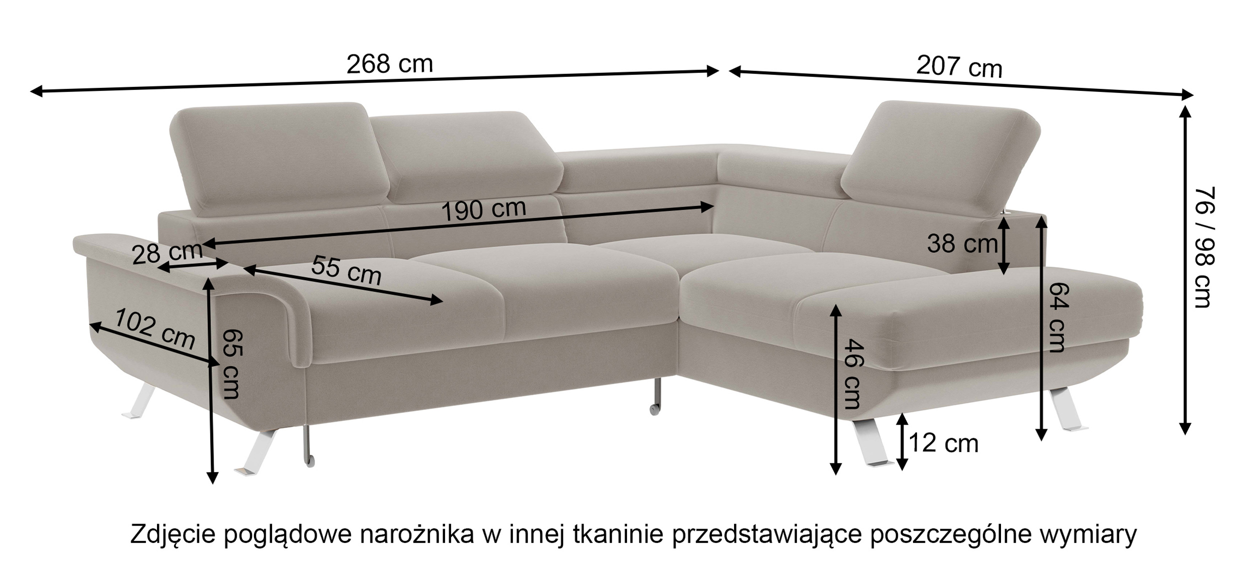 Narożnik z funkcją spania Carenero L-kształtny z pojemnikiem i regulowanymi zagłówkami ciemnozielony welur hydrofobowy prawostronny