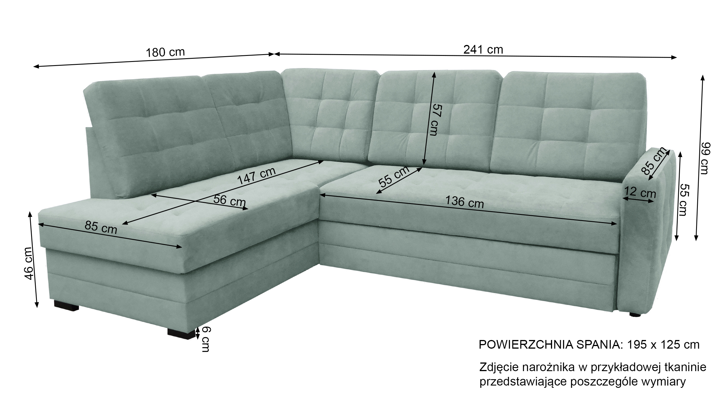 Narożnik z funkcją spania Tando L-kształtny jasnoszary z pojemnikiem welur hydrofobowy lewostronny