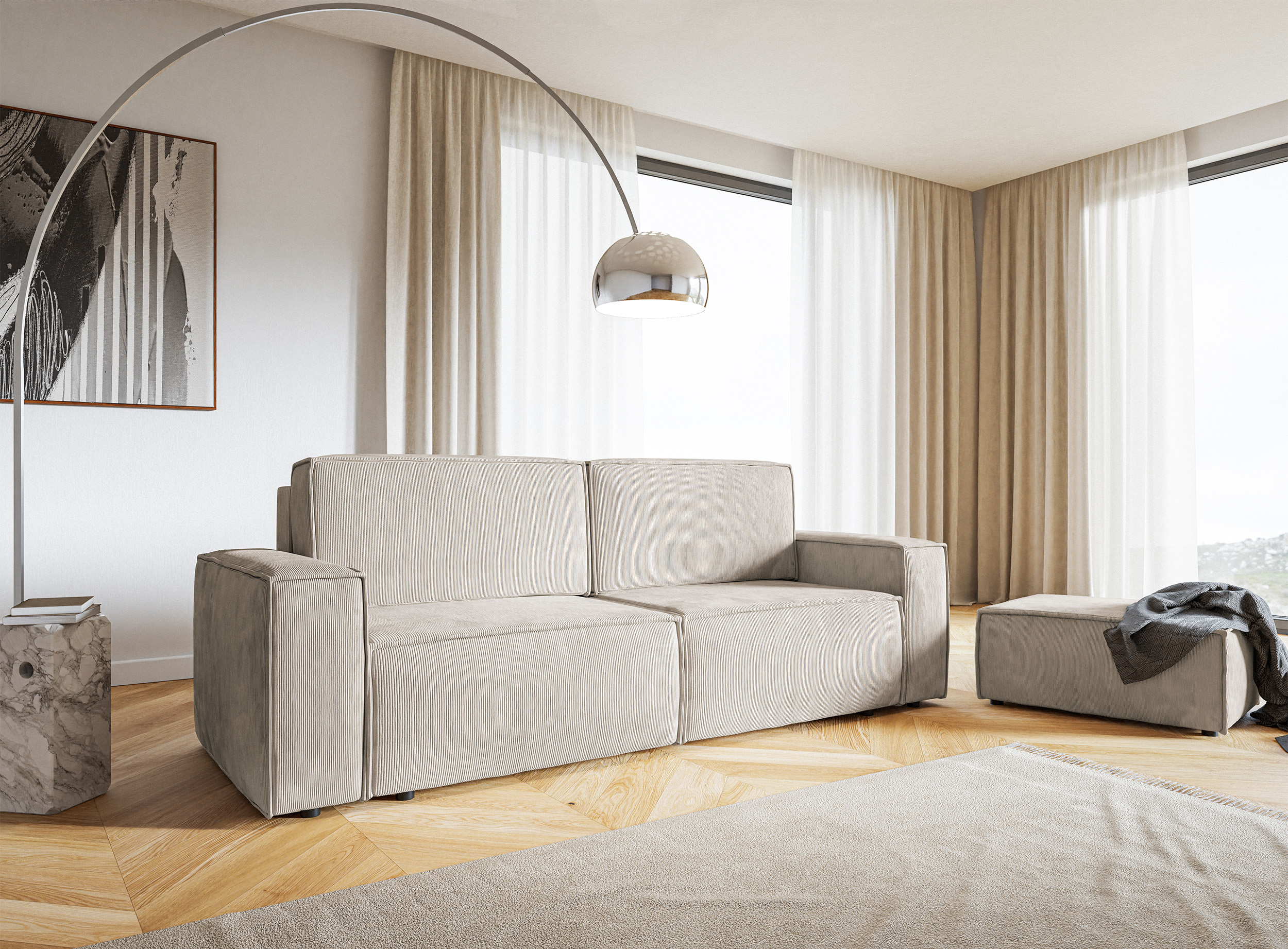 Pufa Copertino 65x90 cm beżowa sztruks