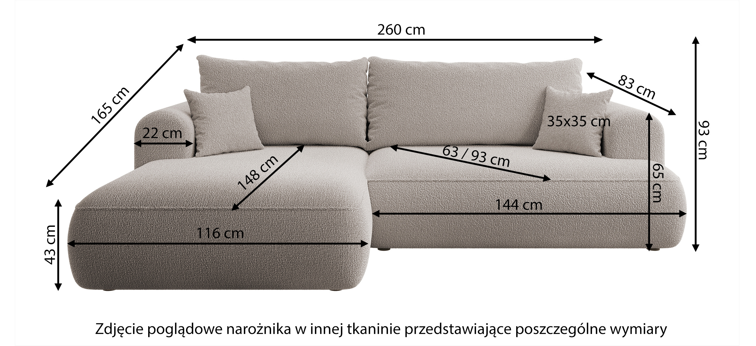Narożnik z funkcją spania Ovo L-kształtny lewostronny z pojemnikiem jasnobeżowy welur łatwoczyszczący