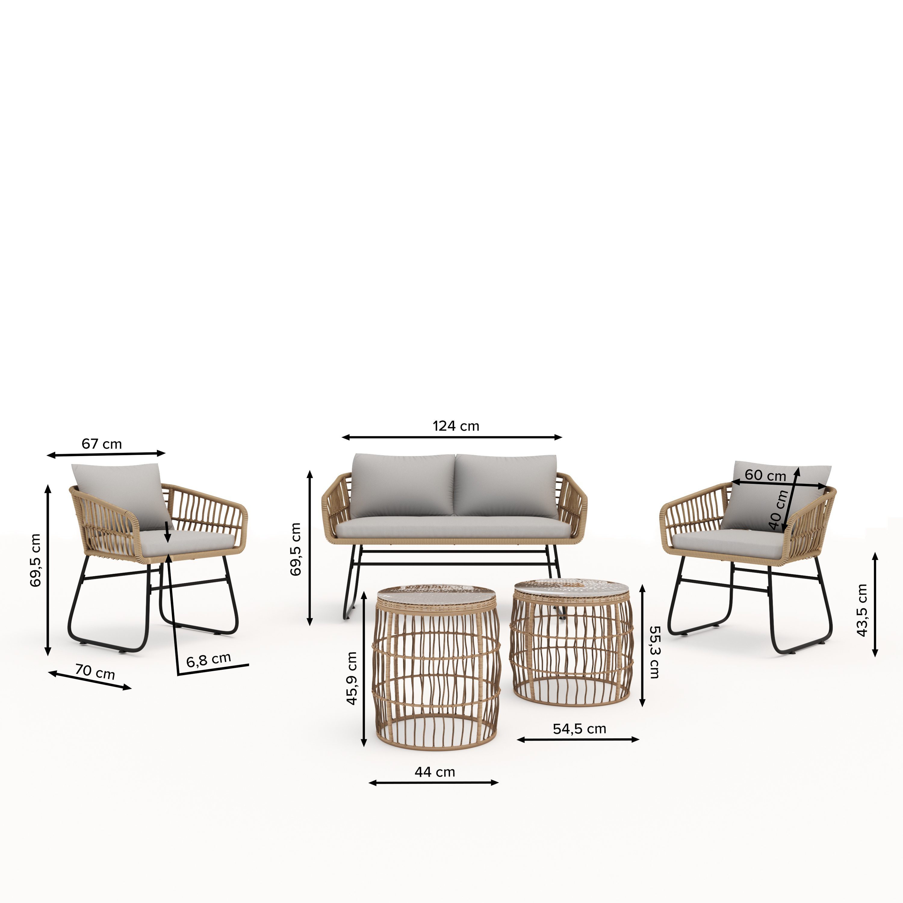 Zestaw mebli ogrodowych Titawin sofa z dwoma fotelami i dwoma stolikami