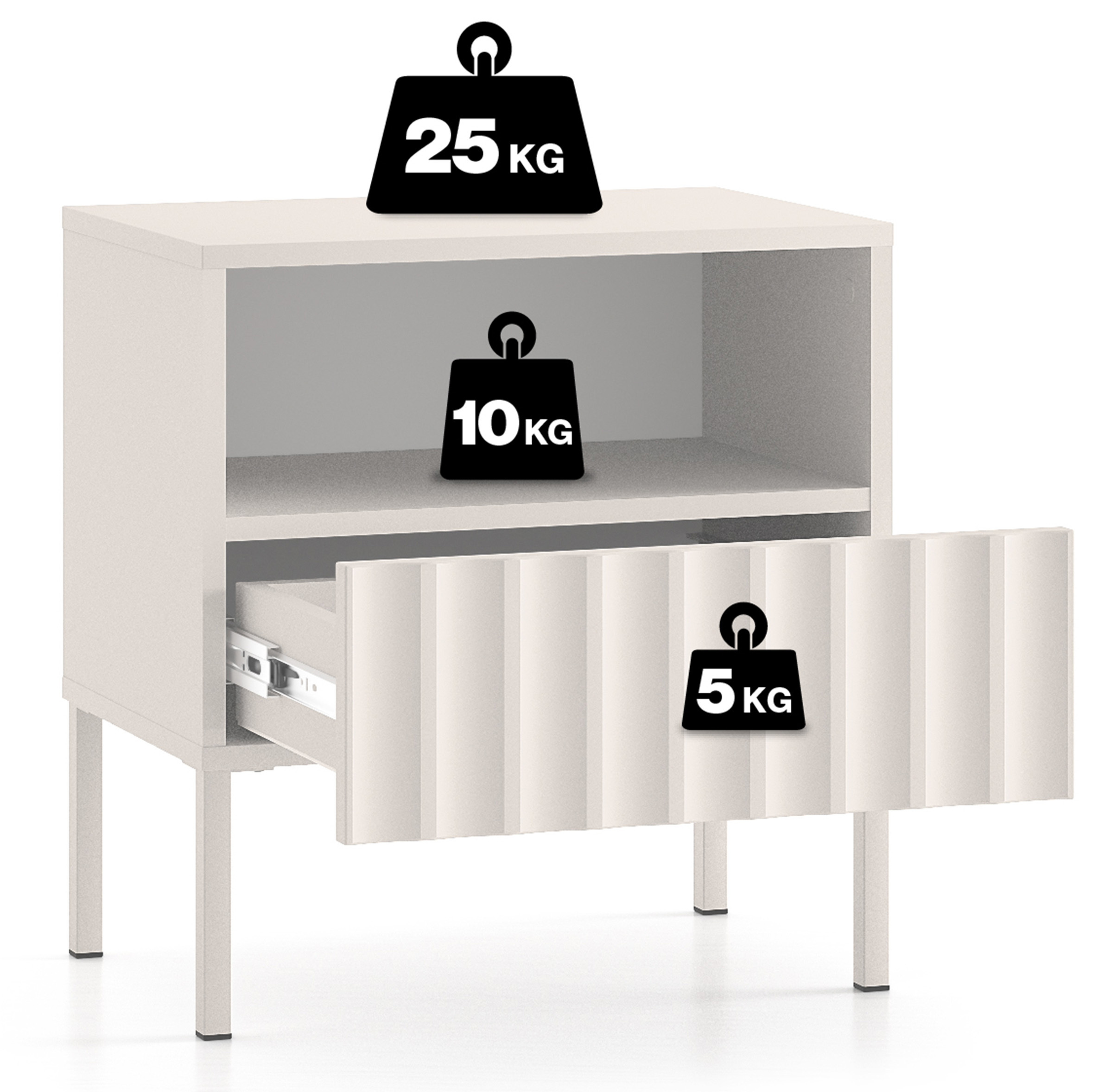 Szafka nocna Derriva z ryflowanymi frontami 50 cm kaszmir