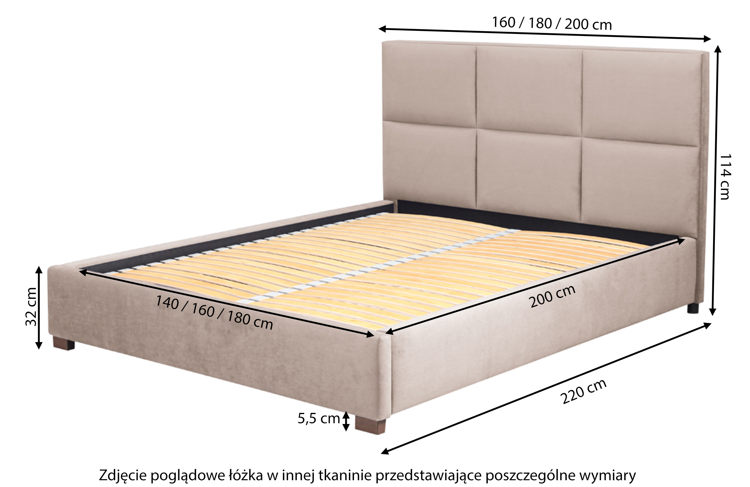 Łóżko tapicerowane 140x200 cm Navarone z pojemnikiem stelaż metalowy granatowe w tkaninie hydrofobowej