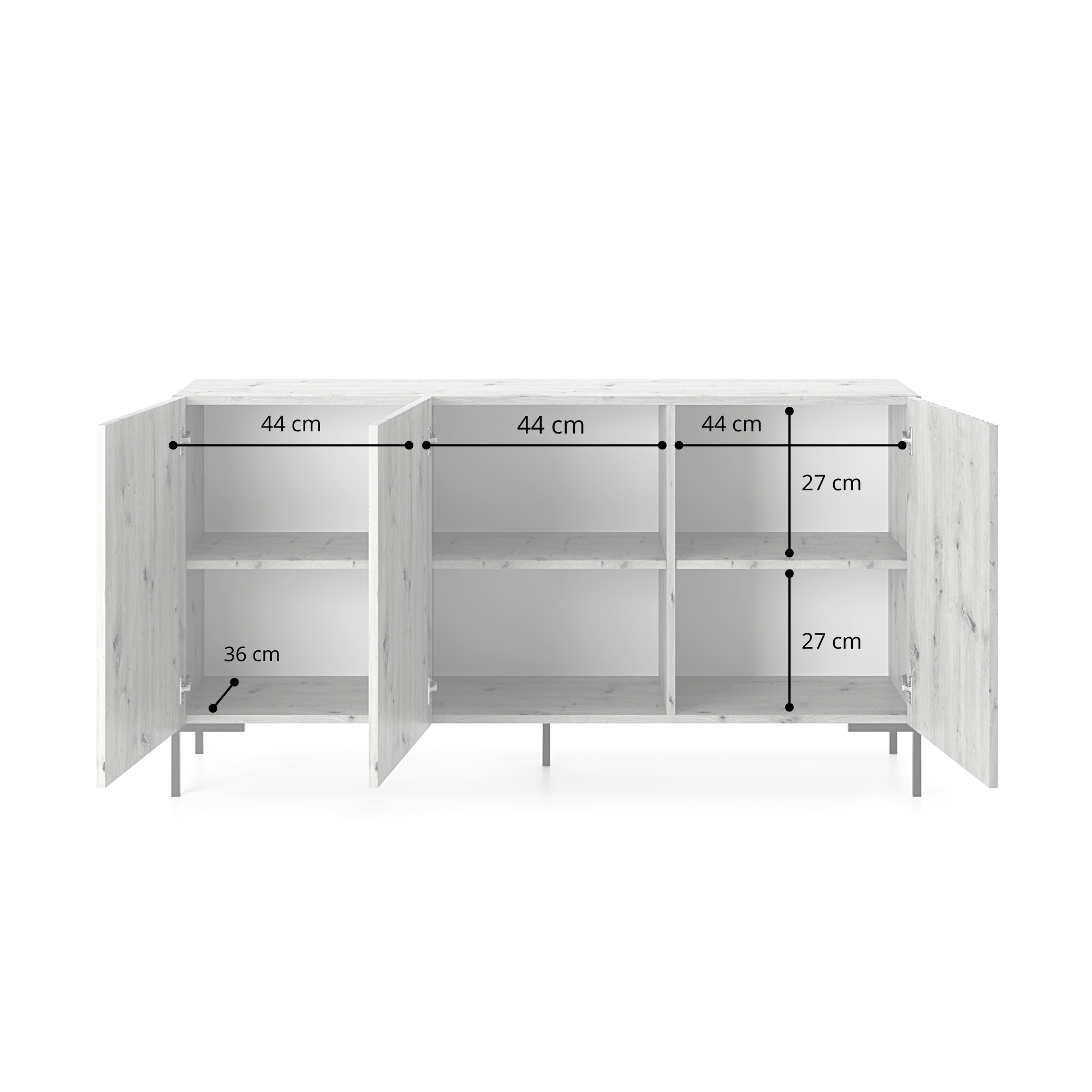 Komoda trzydrzwiowa Lammelo 140 cm biała/dąb lamele