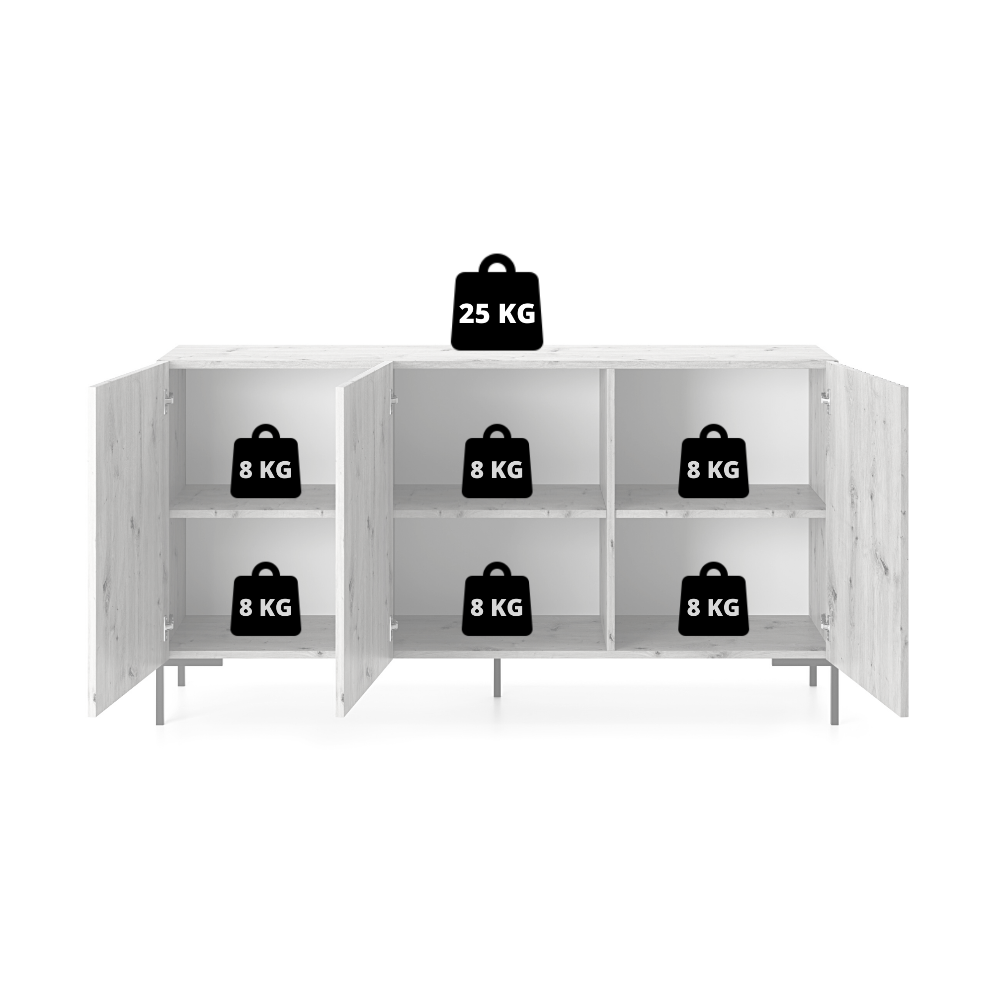 Komoda trzydrzwiowa Lammelo 140 cm biała/dąb lamele