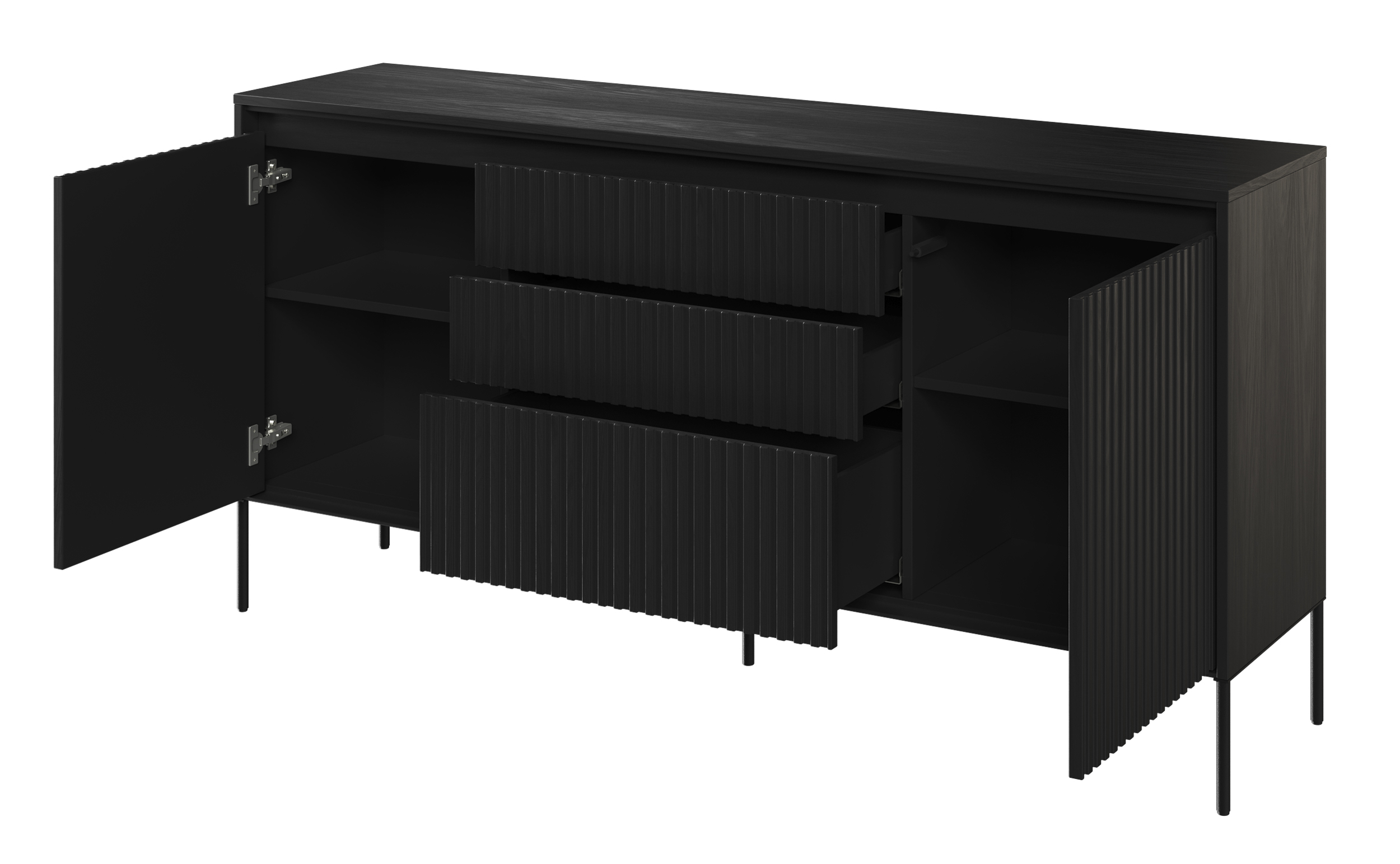 Komoda dwudrzwiowa Trend 166 cm z trzema szufladami z LED Czarna