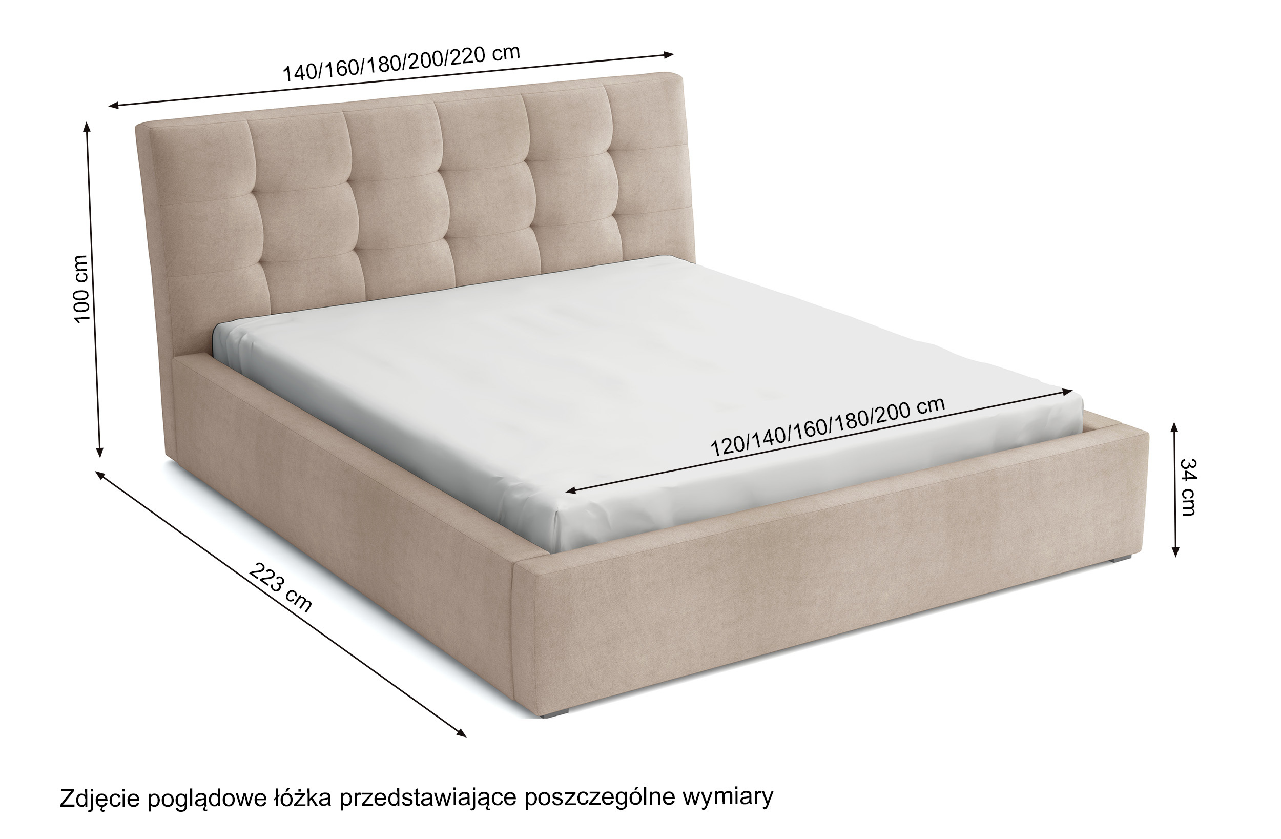 Łóżko tapicerowane 200x200 cm Nabbe z pojemnikiem jasnoszare velvet hydrofobowe